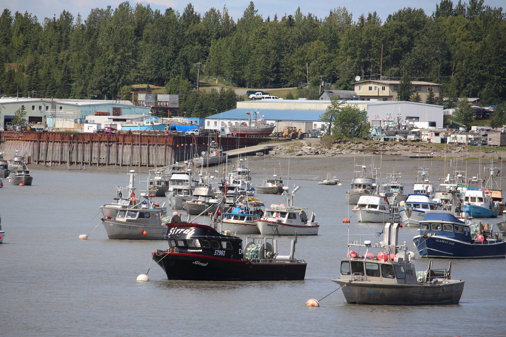 Commercial fishing vessels are moored in the Kenai harbor on July 10, 2020. (Photo by Brian Mazurek/Peninsula Clarion)