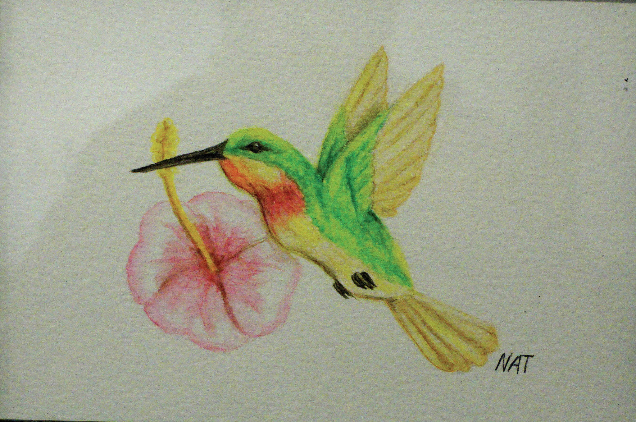 Natalie Farren’s “Hummingbird” in the “Fun with 5x7” show at the Homer Council on the Arts, on display through Dec. 17, 2020, at the gallery in Homer, Alaska. (Photo by Michael Armstrong/Homer News)