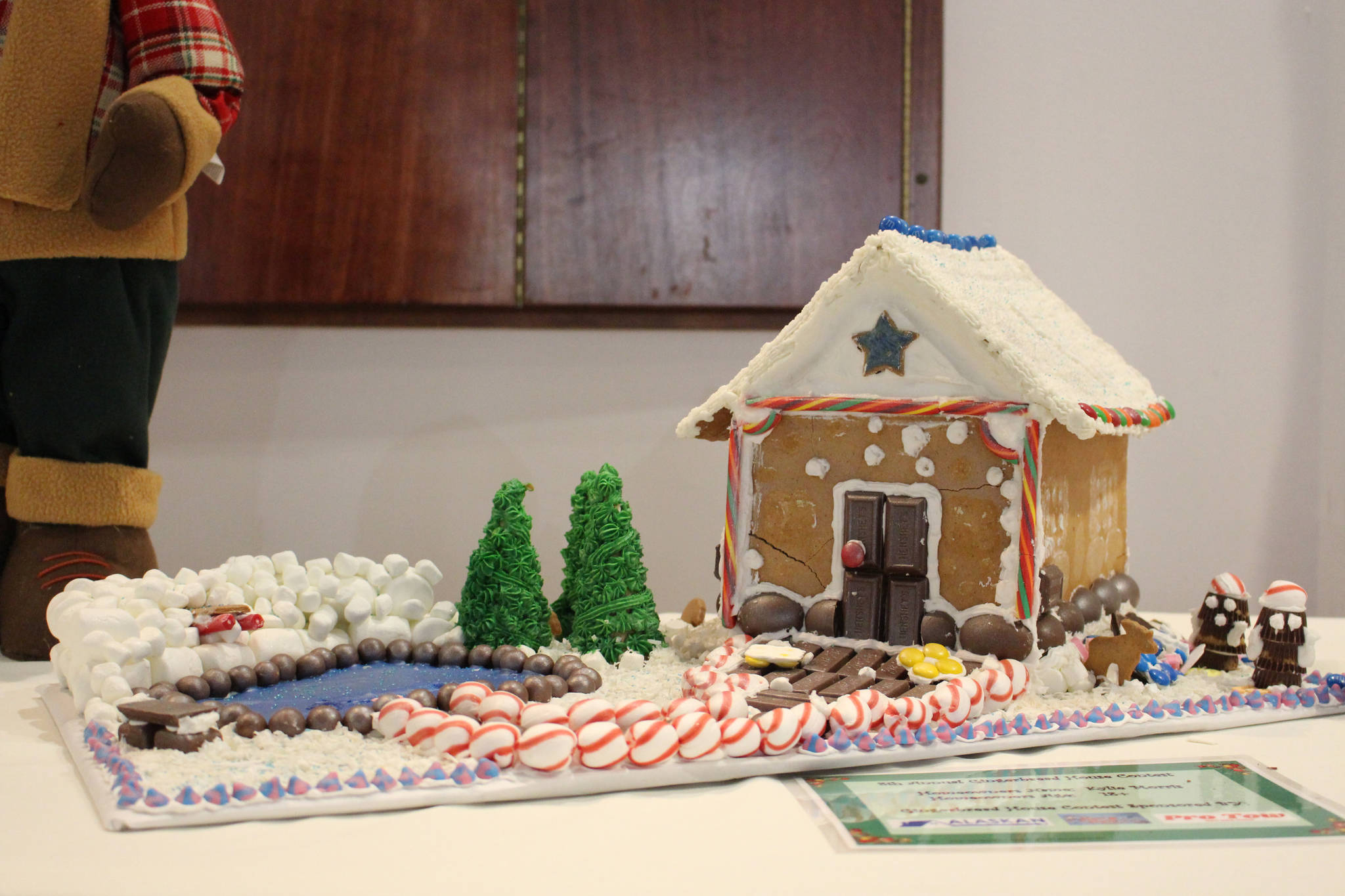 A gingerbread house created by Kylie Morris, age 18, is seen on display at the Kenai Visitors and Cultural Center on Dec. 8, 2020. (Photo by Brian Mazurek/Peninsula Clarion)