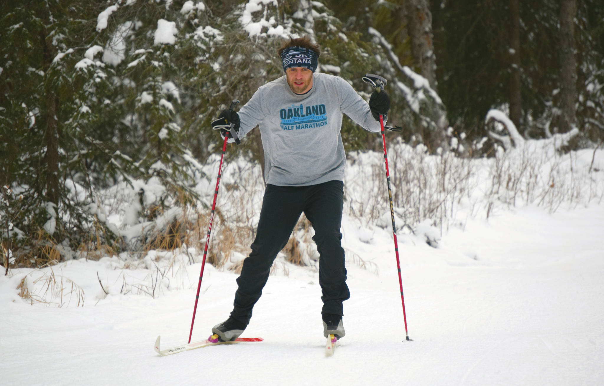 Photo by Jeff Helminiak/Peninsula Clarion 
Fletcher Stevens, of Kenai, skis the Porcupine Loop on Thursday at Tsalteshi Trails just outside of Soldotna.