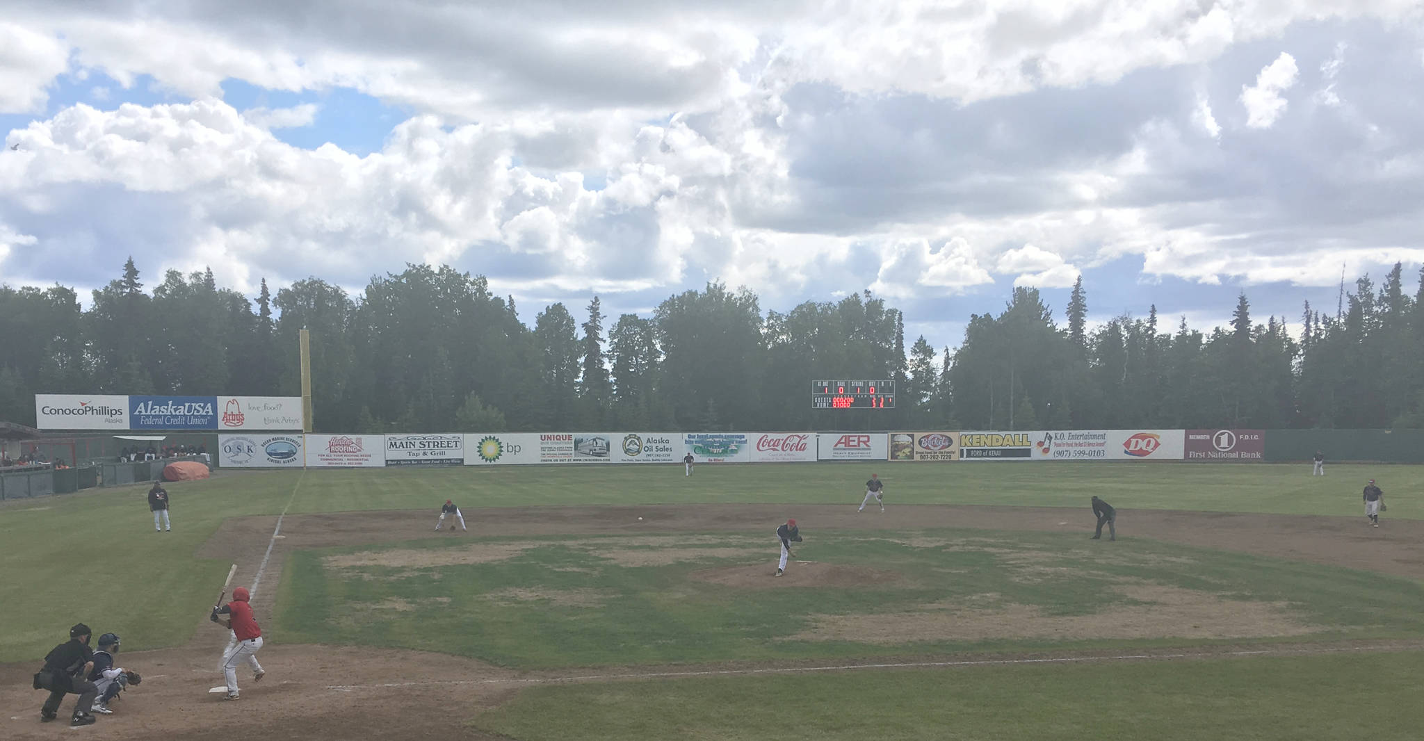 Photo by Jeff Helminiak/Peninsula Clarion
The Peninsula Oilers play the Chugiak-Eagle River Chinooks on Sunday, June 16, 2019, at Coral Seymour Memorial Park in Kenai.