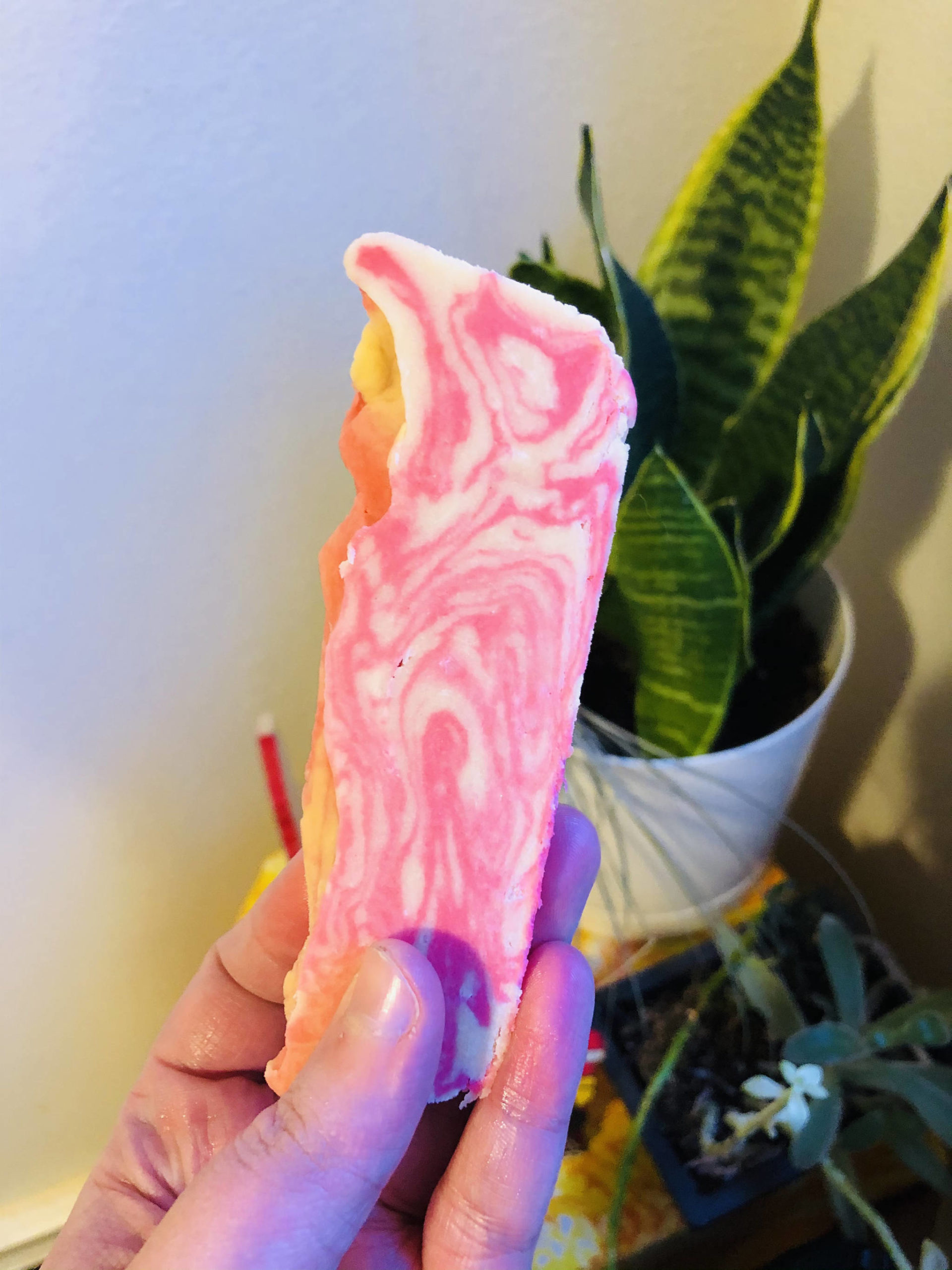 Raspberry syrup gives these cookies a pink marbling effect, photographed on Tuesday, Dec. 15, 2020, in AnchorageAlaska. (Photo by Victoria Petersen/Peninsula Clarion)