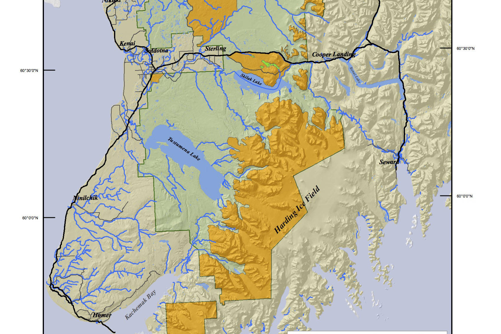 Map showing areas of the refuge open and closed to snowmachine use. (Courtesy of the Kenai National Wildlife Refuge)