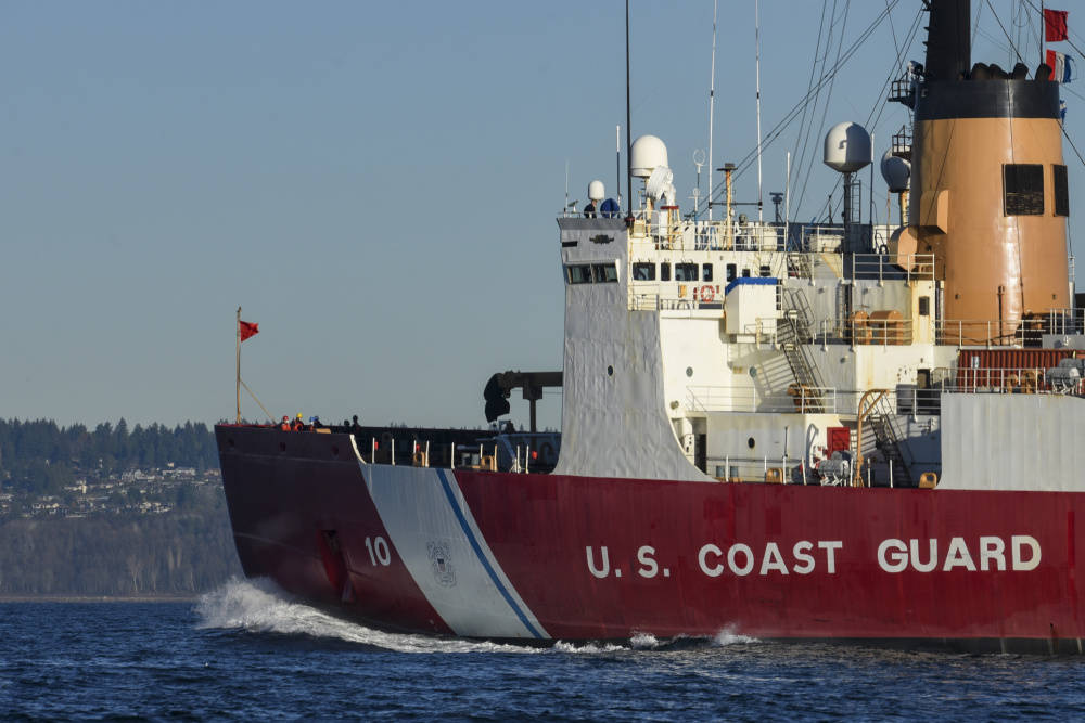 U.S. Coast Guard / Petty Officer Steve Strohmaier
U.S. Coast Guard Cutter Polar Star (WAGB-10) transits the waters of Puget Sound near Seattle on Dec. 4. The crew is deploying on rare wintertime mission to the Arctic Circle.