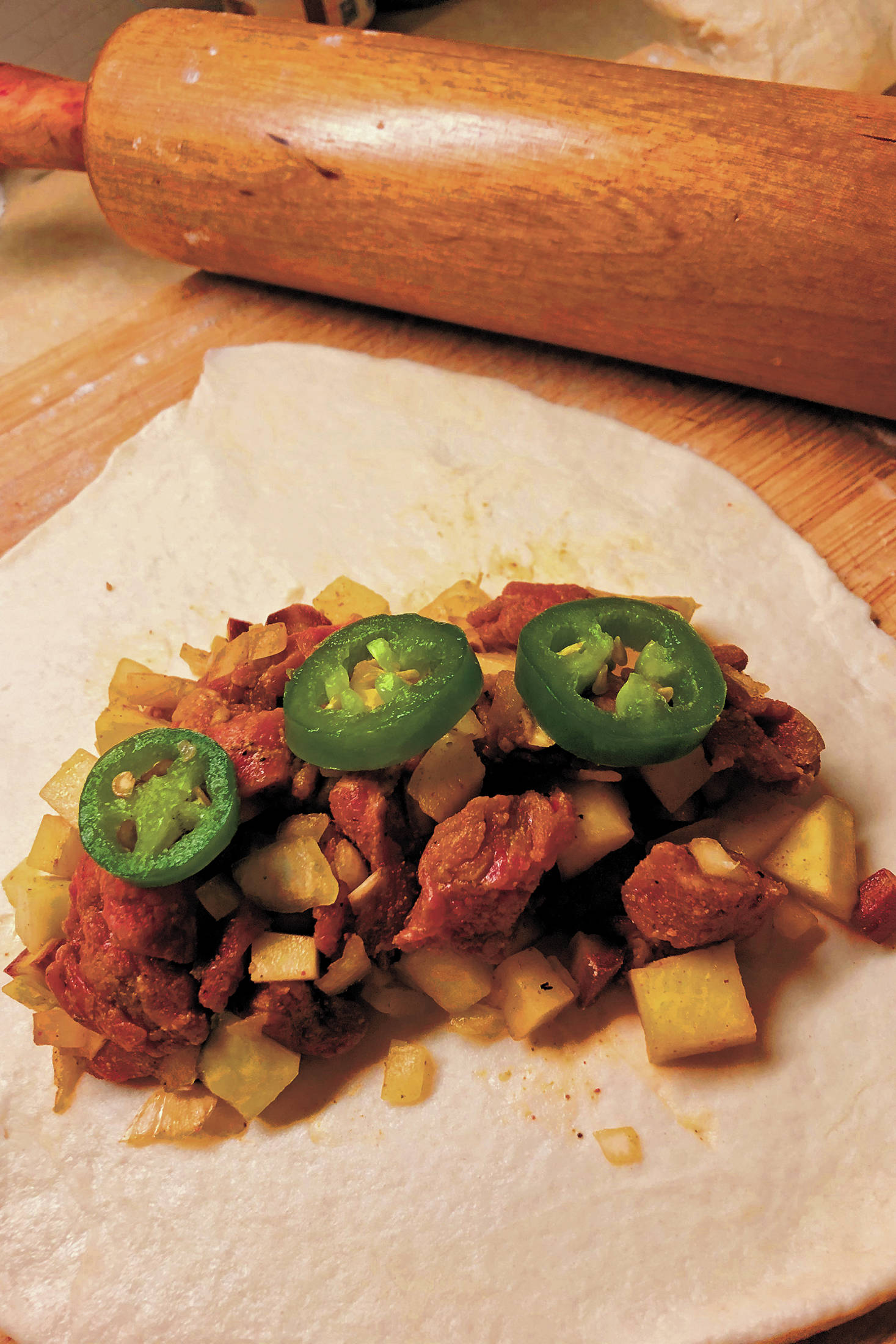 Jalapenos add a kick to the traditional Cornish pasty, seen here Christmas Day, Dec. 25, 2020 in Crystal Falls, Michigan. (Photo by Megan Pacer/Homer News)