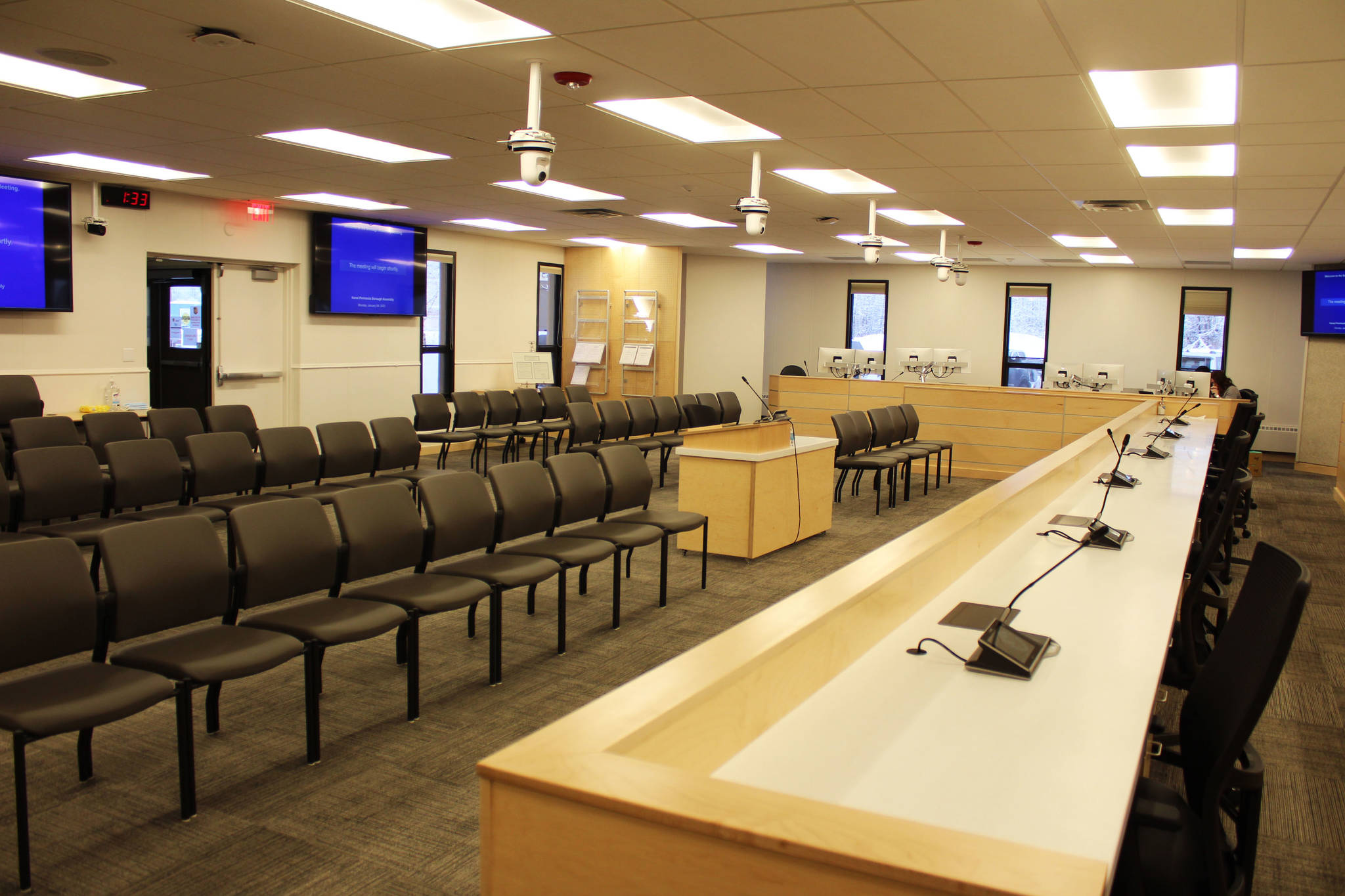 Ashlyn O’Hara / Peninsula Clarion 
Renovations made to the Betty J. Glick Assembly Chambers in Soldotna are seen on Monday.