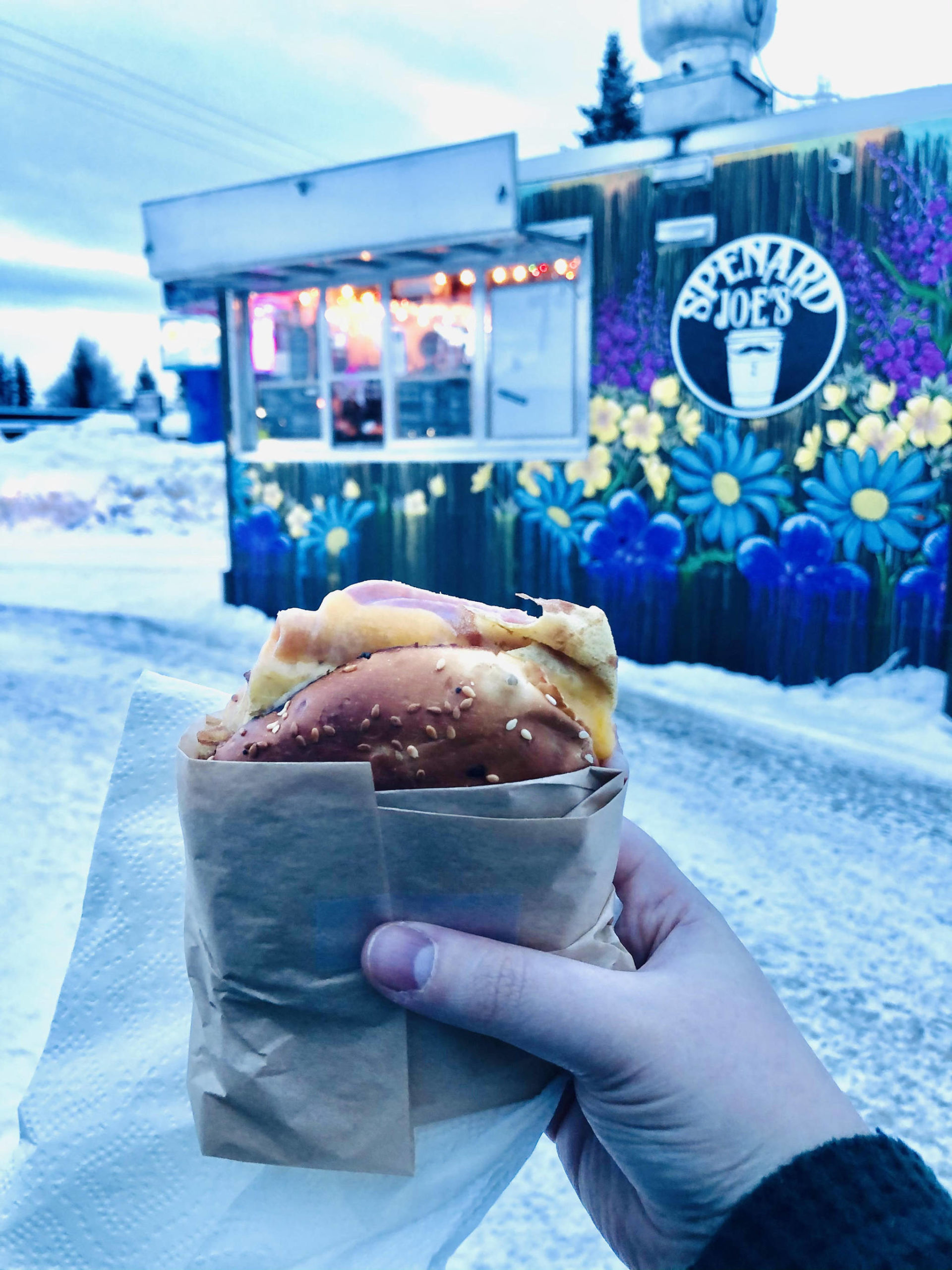 My favorite breakfast bagel sandwich from my favorite neighborhood coffee shack, on Jan. 5, 2020, in Anchorage, Alaska. (Photo by Victoria Petersen/Peninsula Clarion)