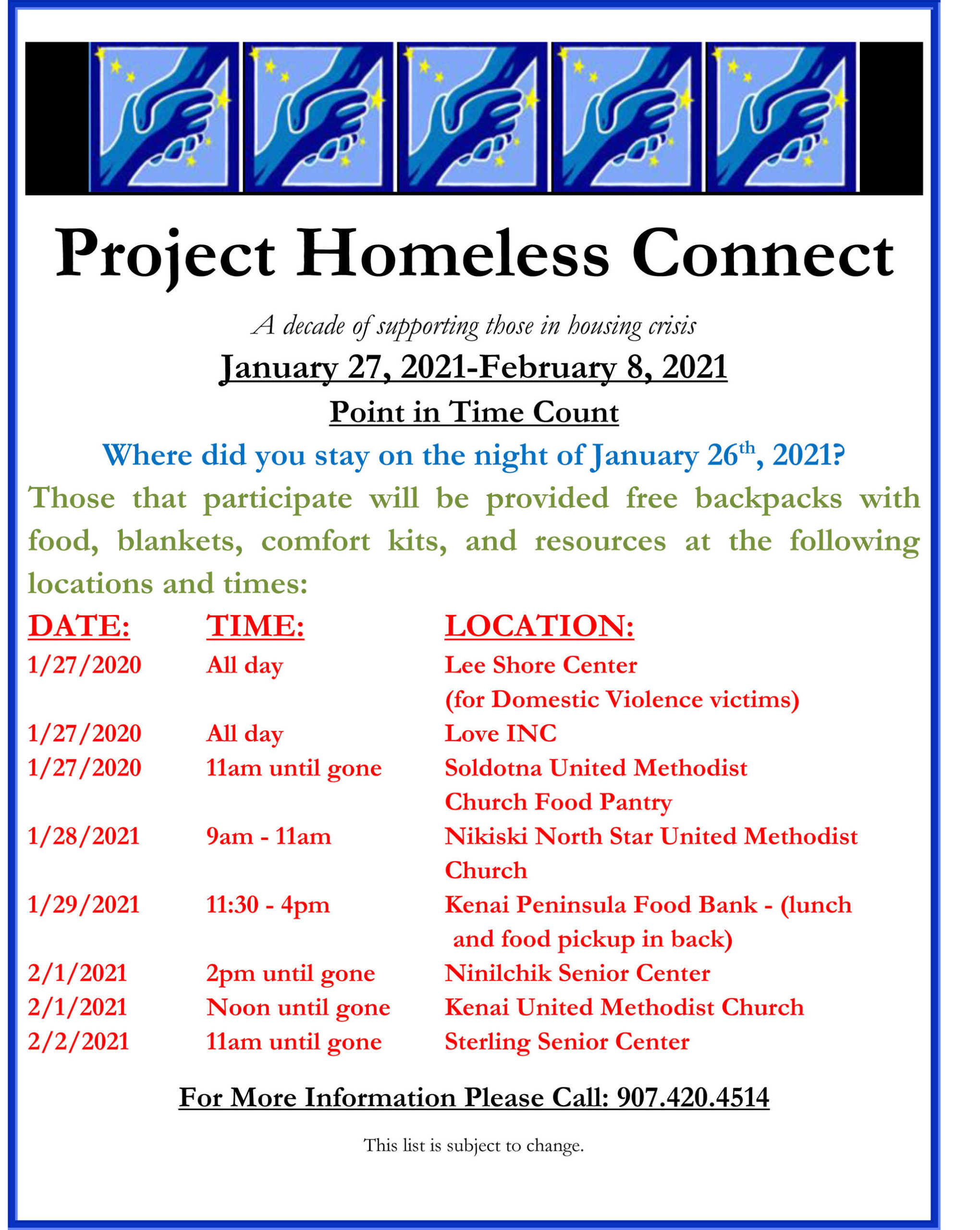 The list of events for the 2021 Project Homeless Connect event. (Courtesy Jodi Stuart)
