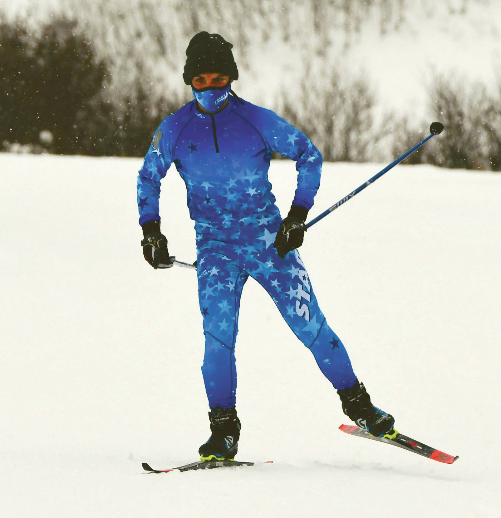 Soldotna’s Quinn Cox takes the victory in the boys 5-kilometer freestyle at Ohlson Mountain outside of Homer, Alaska, on Saturday, Jan. 16, 2021. (Photo courtesy of Debbie Delker)