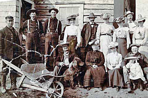White men and women in Kenai tended to congregate with people like themselves. This typical outing, in Kasilof, includes (far left, back row) Hans P. Nielsen, superintendent of the Agricultural Experiment Station. (Photo from the Alaska Digital Archives)