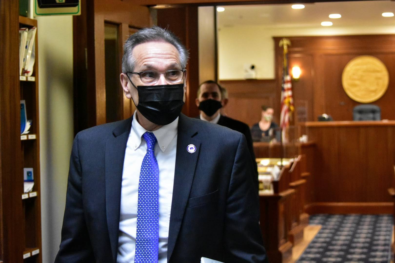 Lt. Gov. Kevin Meyer leaves the Alaska House of Representatives chamber Monday, Jan. 25, 2020 after presiding over yet another floor session in which lawmakers were unable to elect leadership. (Peter Segall / Juneau Empire)