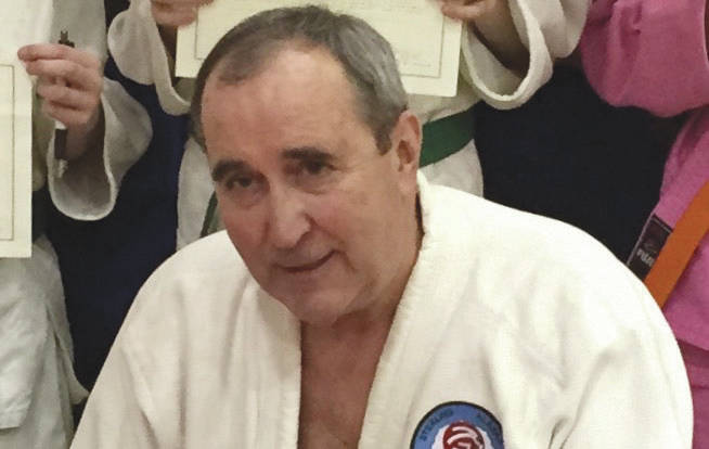 Sensei Robert Brink at the Sterling Elementary School gym during promotion awards in May 2019. (Photo provided by Robert Brink)