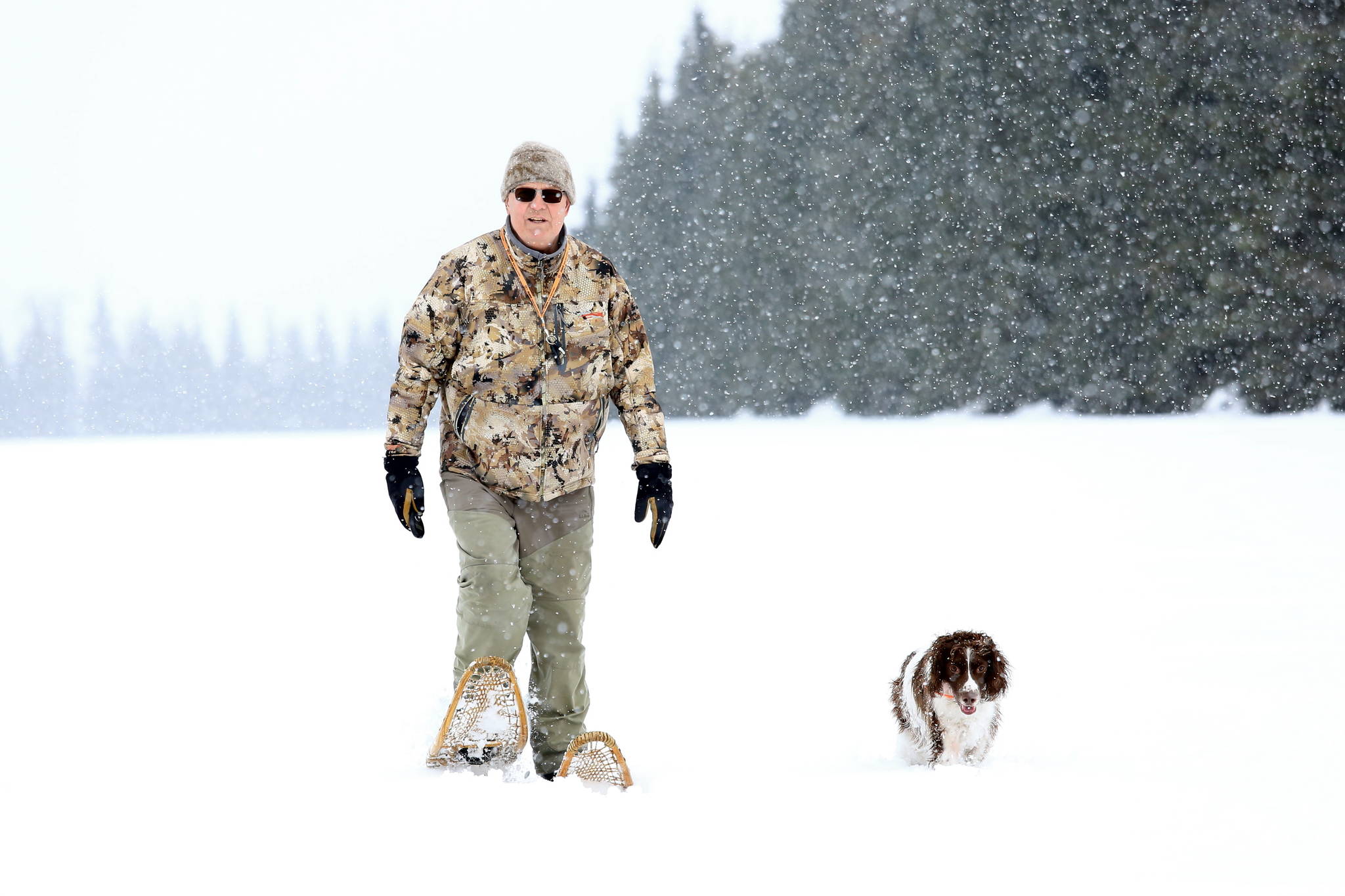 Mike Chihuly and Crosson on a snowshoe outing in a blizzard in Ninilchik. (Photo courtesy Mike Chihuly)