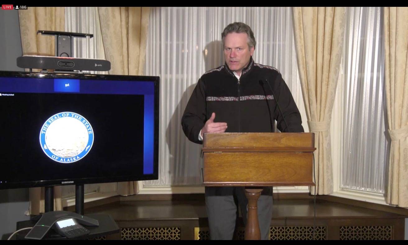 Gov. Mike Dunleavy during a press conference Wednesday, Feb. 10, 2021. (Screenshot)