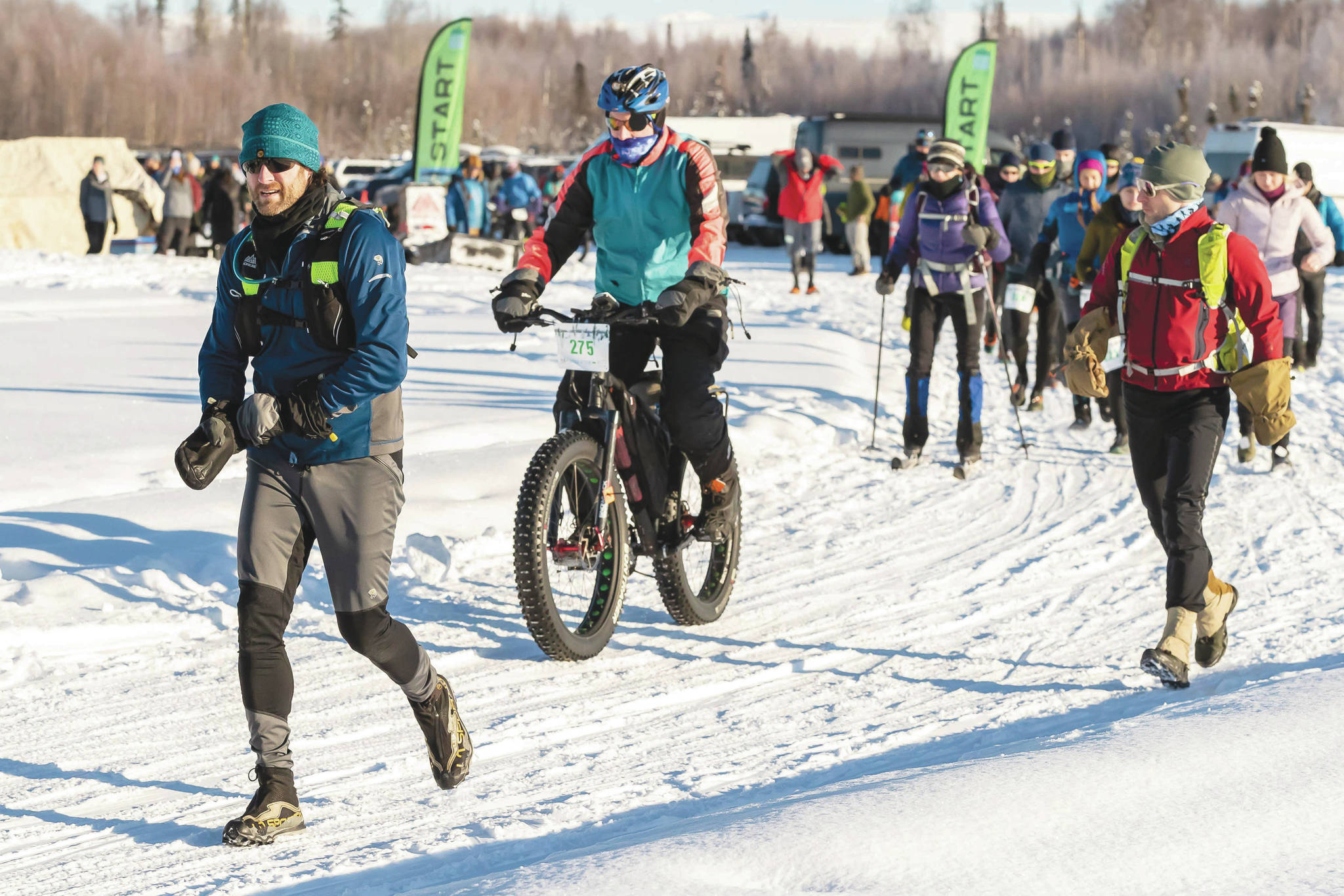 Ben LaVigueur, 43, of Nikiski starts the Little Su 50K on Saturday, Feb. 17, 2021, in Big Lake, Alaska. LaVigueur won the run category in the event. (Photo by Andy Romang)