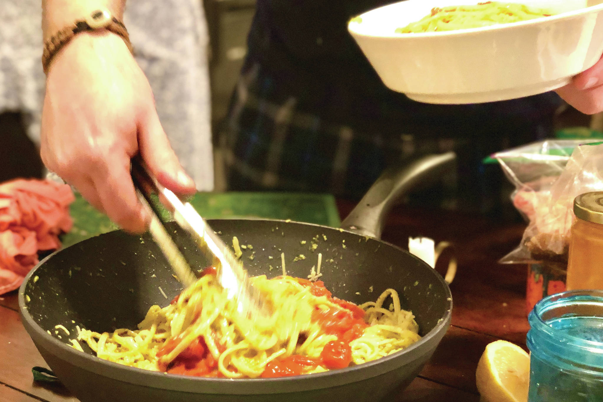 A typical pesto pasta night at our house, Dec. 26, 2020, in Anchorage, Alaska. (Photo by Victoria Petersen/Peninsula Clarion)