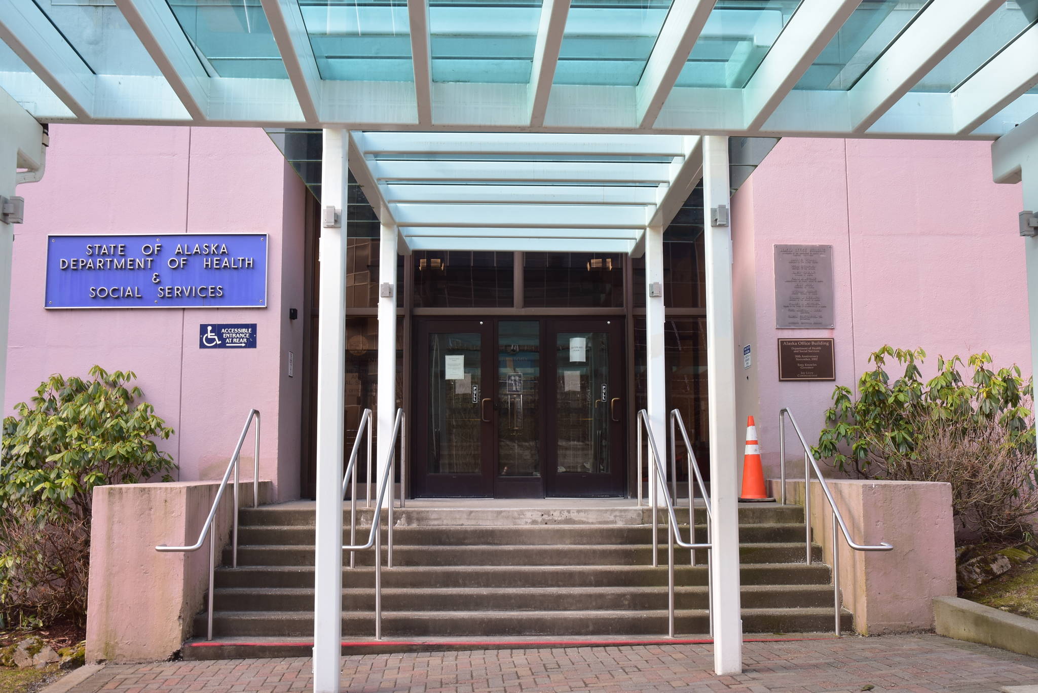 The Department of Health and Social Services, its headquarters seen here in Juneau on Monday, March 8, 2021, could be split into two departments by an executive order from the governor. However, some lawmakers have raised concern about the legality of the order, saying it could lead to costly litigation. (Peter Segall / Juneau Empire)