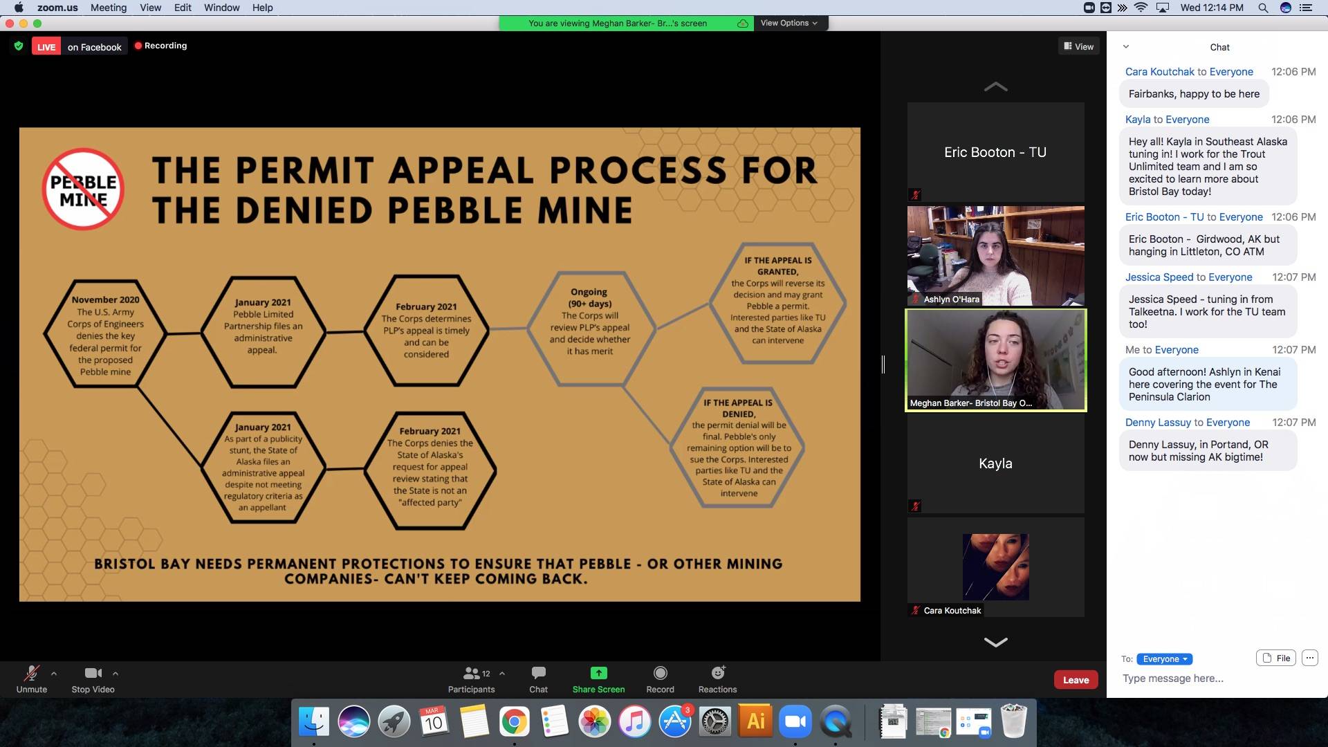 Meghan Barker presents information about Pebble Mine during a remote series on Wednesday, March 10, 2021. (Screenshot)