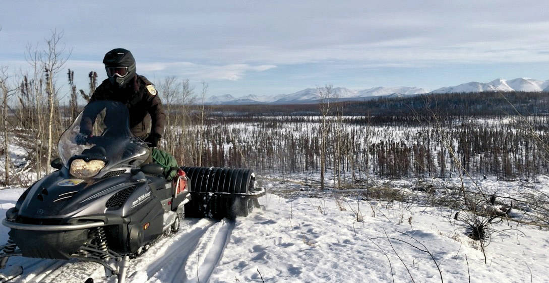 Kenai National Wildlife Refuge staff groom Marsh Lake Trail for snowshoeing and cross-country skiing. (Photo provided by USFWS)