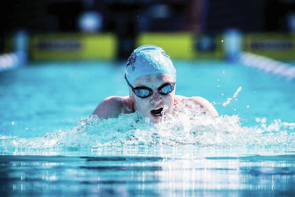 Seward junior Lydia Jacoby swims in August 2019 at the Speedo Junior National Championships in Stanford, California. (Photo by Jack Spitser)