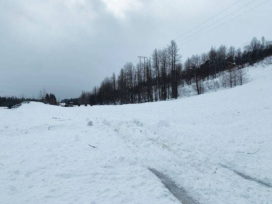 Snow and debris from an avalanche can be seen near Mile 45 on the Seward Highway on Monday. An avalanche shut down traffic on both sides Monday afternoon. (Photo courtesy Goldie Shealy)