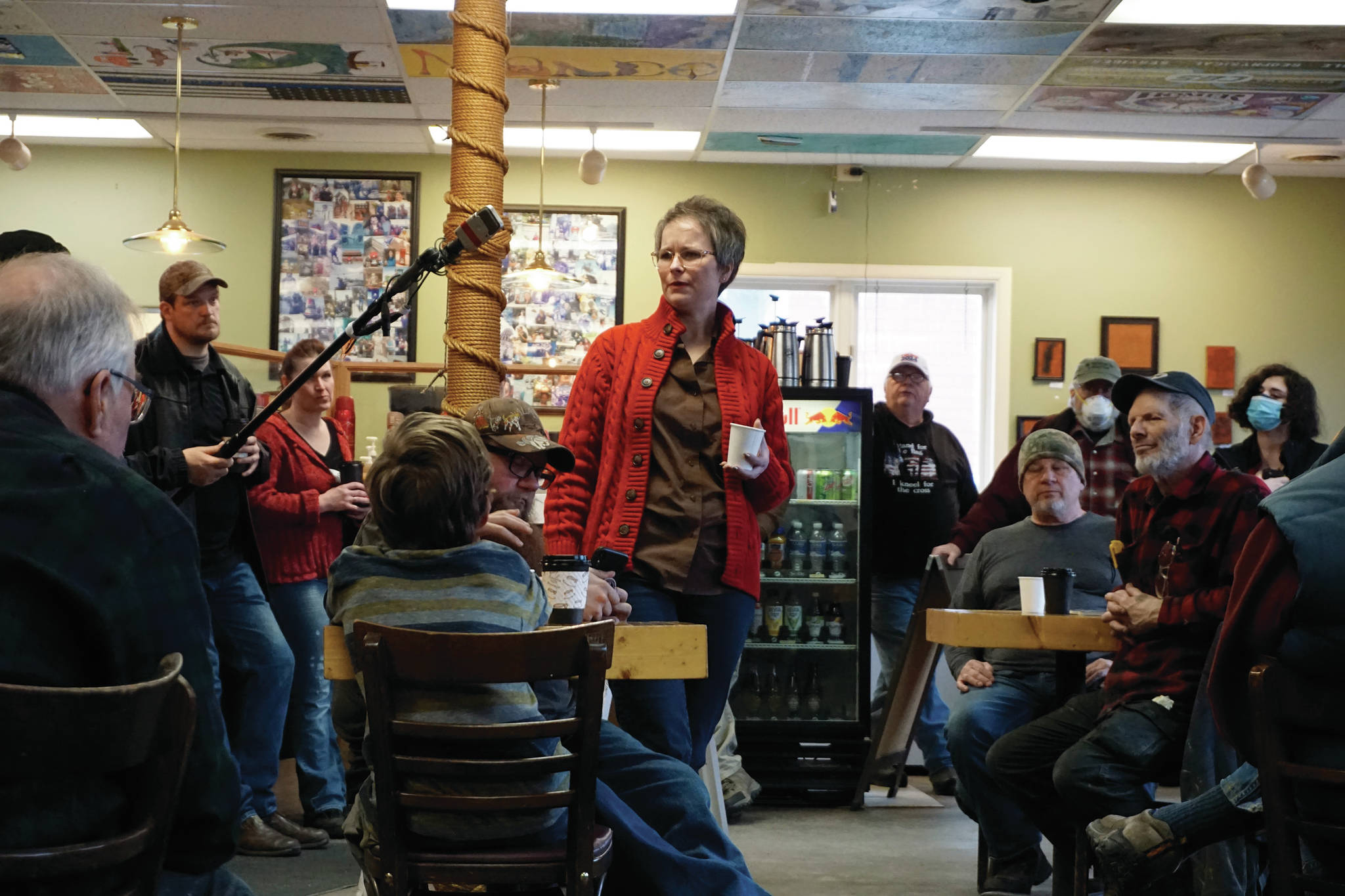 Rep. Sarah Vance, R-Homer, speaks at a town hall meeting on Monday, March 29, 2021, at Captain’s Coffee in Homer, Alaska. (Photo by Michael Armstrong/Homer News)