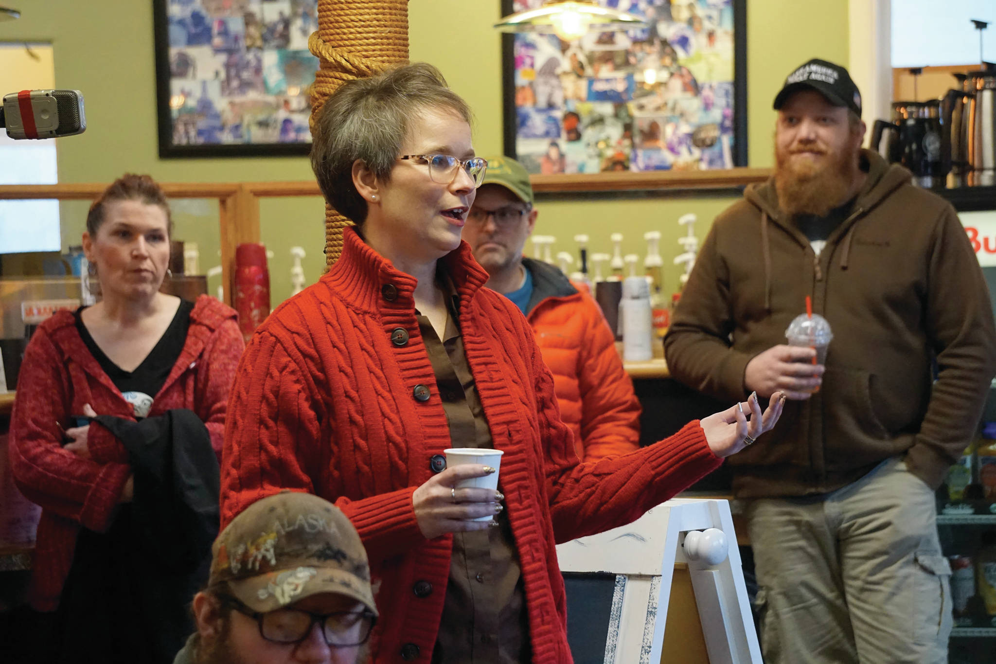 Rep. Sarah Vance, R-Homer, speaks at a town hall meeting on Monday, March 29, 2021, at Captain’s Coffee in Homer, Alaska. (Photo by Michael Armstrong/Homer News)