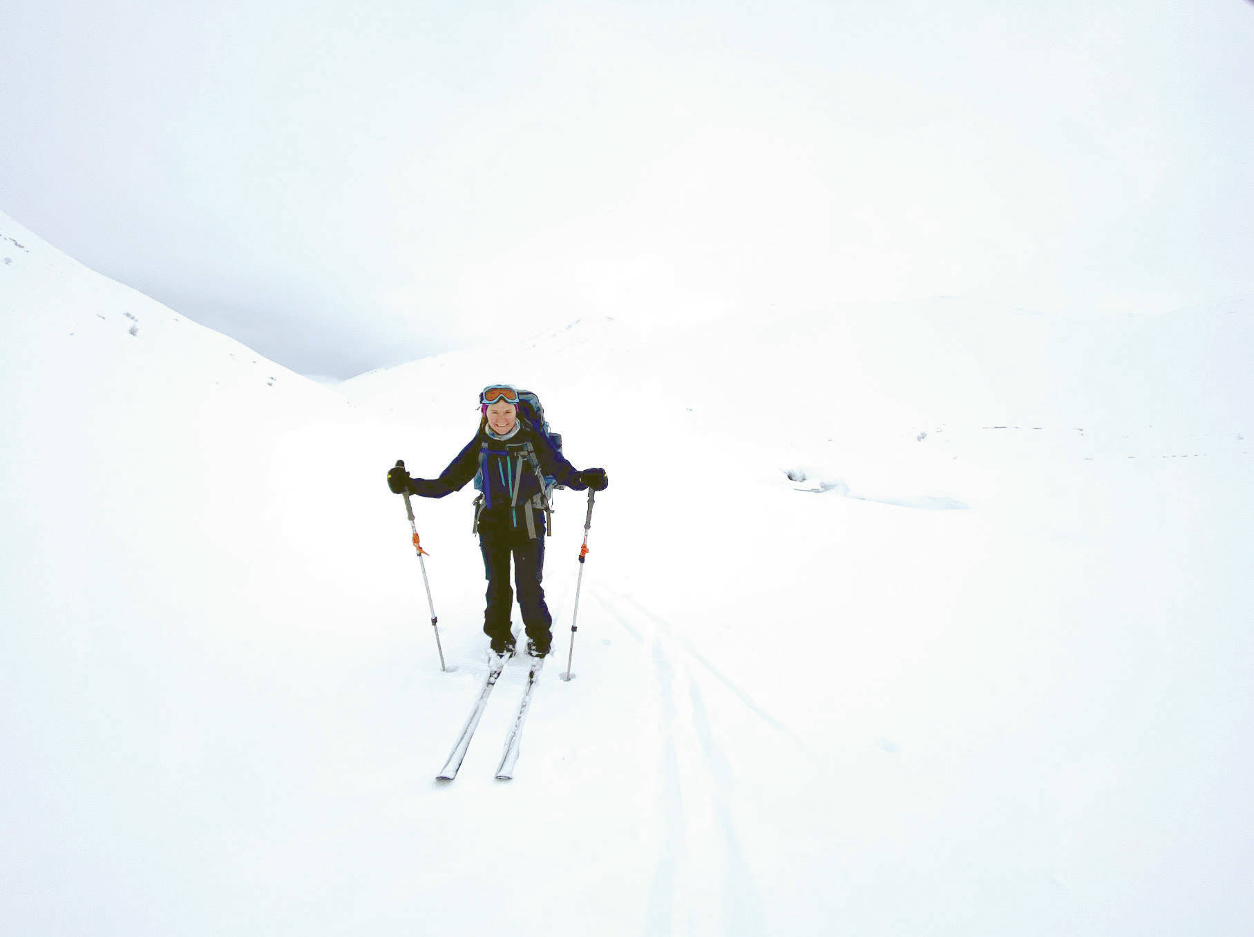 Hannah Lafleur skis through Resurrection Pass on the Kenai Peninsula in Alaska on March 29, 2021. (Photo by Kat Sorensen)
