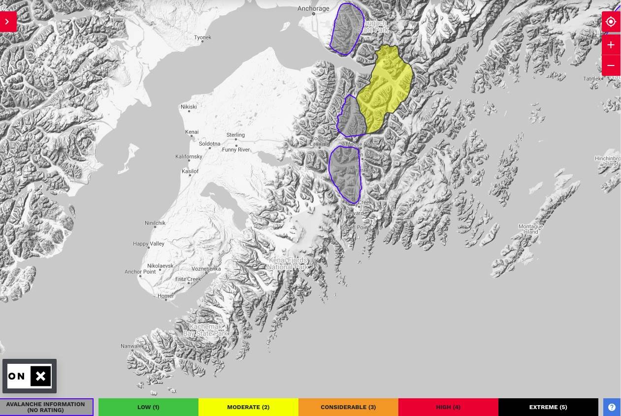 Avalanche.org shows a moderate avalanche risk for Turnagain Pass. (Screenshot)