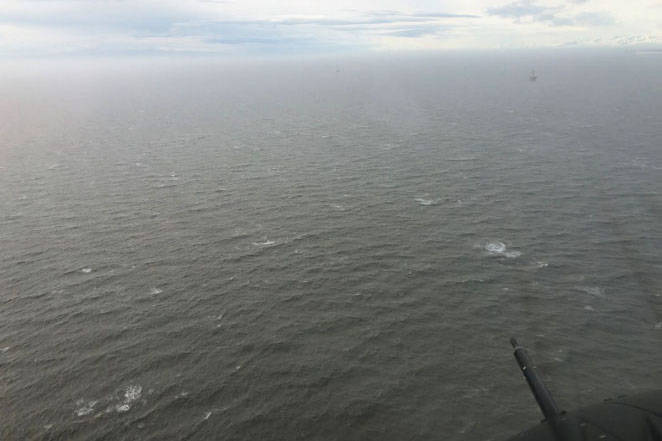 The surface of Cook Inlet waters can be seen on Thursday, April 1, 2021, in Alaska. A Hilcorp pilot reported a natural gas leak in the Cook Inlet off the shore of Nikiski, Alaska on Thursday. (Alaska Department of Environment Conservation)