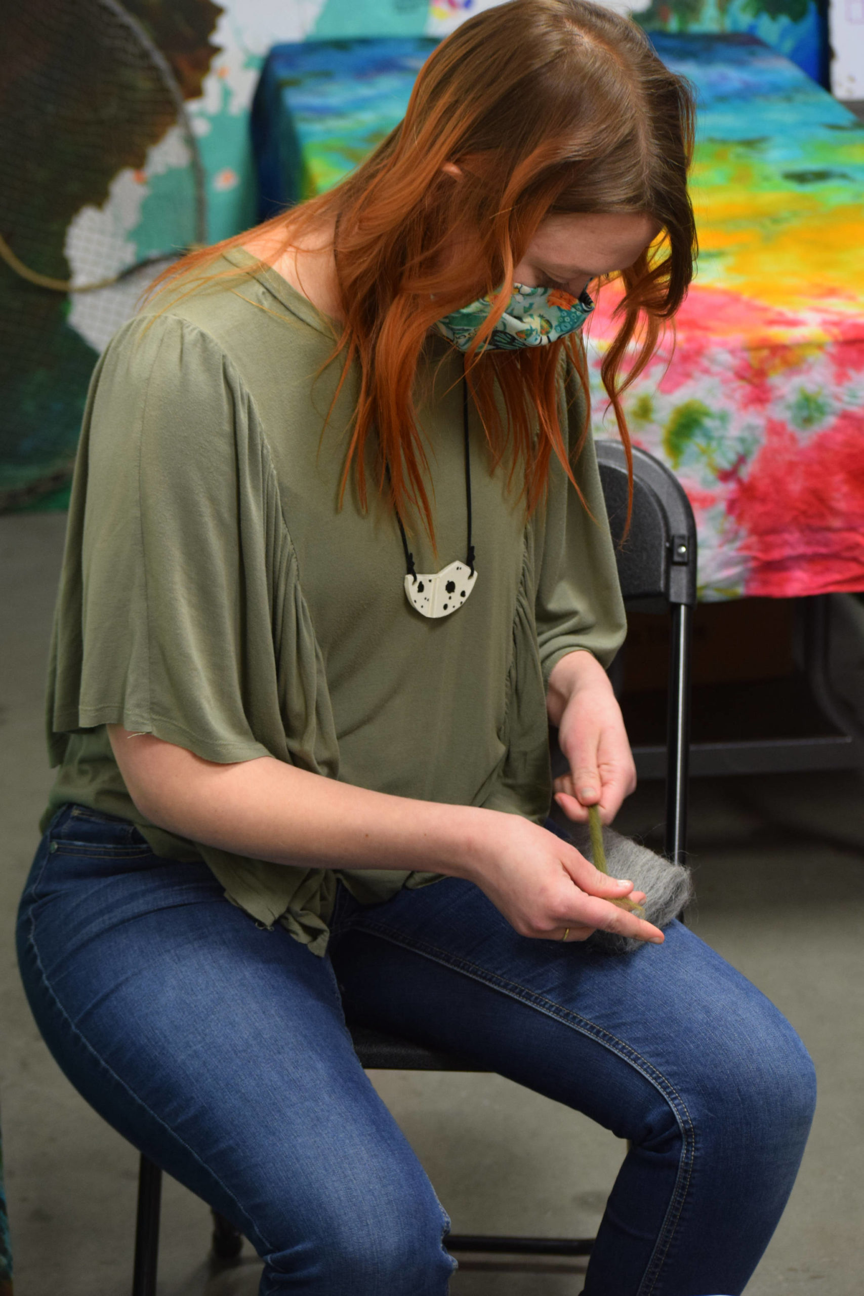 Ana Scollon makes sustainable soap packaging at The Goods store in Soldotna, Alaska, on Friday, April 9, 2021. She is hosting an Earth Day celebration at the zero-waste store Thursday, April 22, 2021 through Saturday, April 24, 2021 from 11 a.m. to 6 p.m. (Photo by Camille Botello)