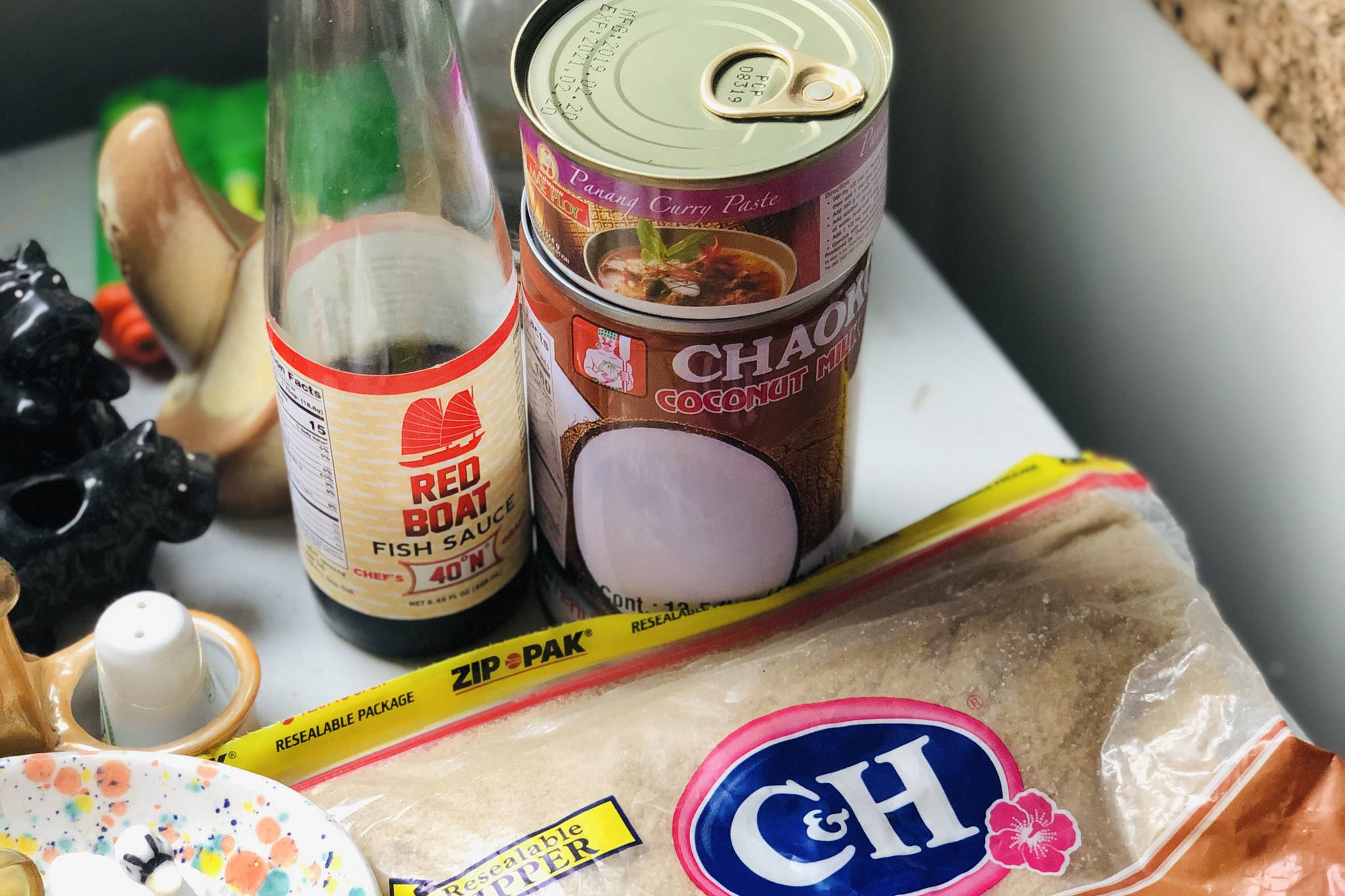 Gathering ingredients for Thai-inspired curry, an easy one-pan, weeknight meal, photographed April, 13, 2021, in Anchorage, Alaska. (Photo by Victoria Petersen/Peninsula Clarion)