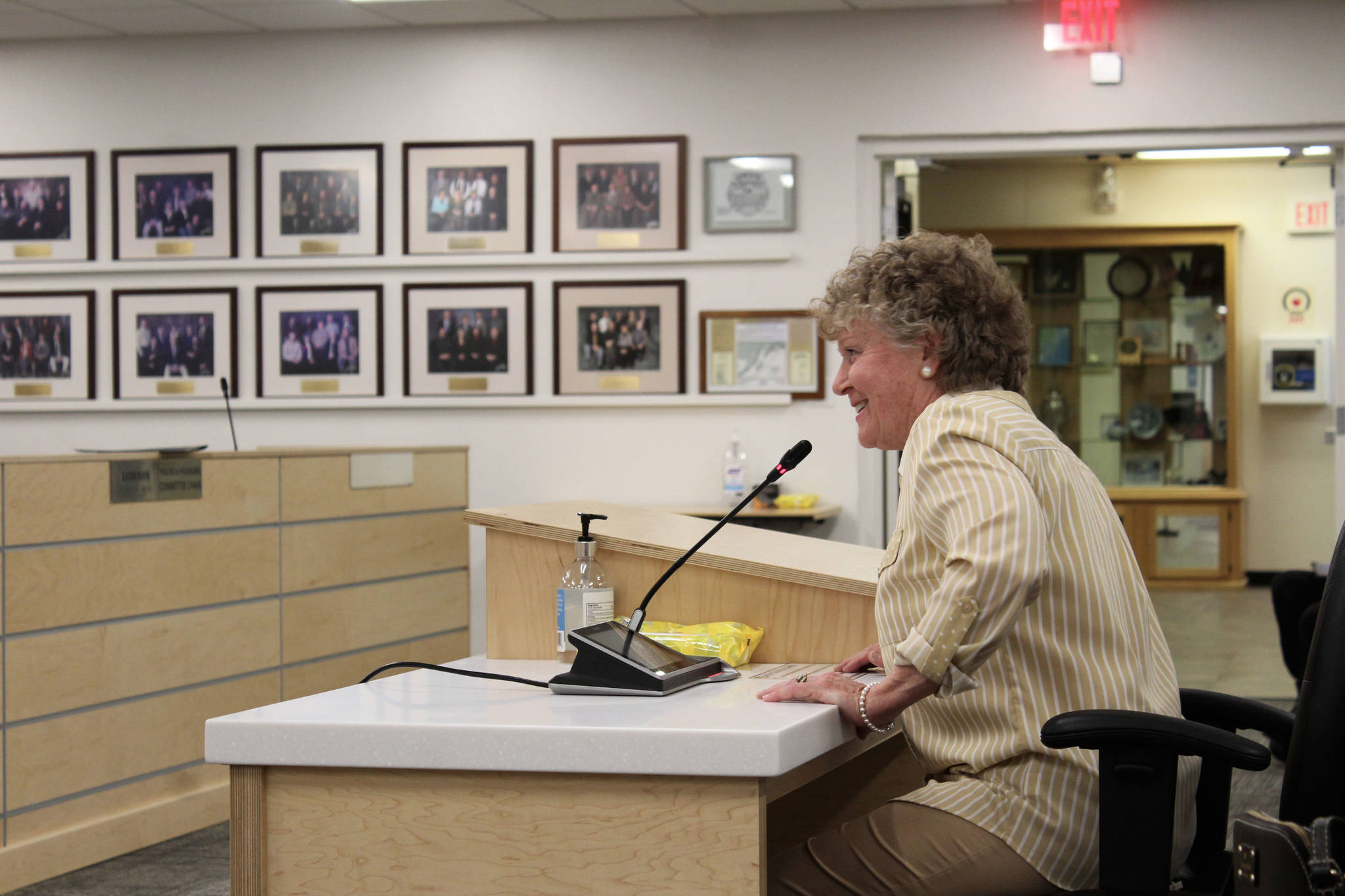 Debbie Brown testifies before the Kenai Peninsula Borough Assembly on Tuesday, April 20, 2021, in Soldotna, Alaska. (Ashlyn O’Hara/Peninsula Clarion)