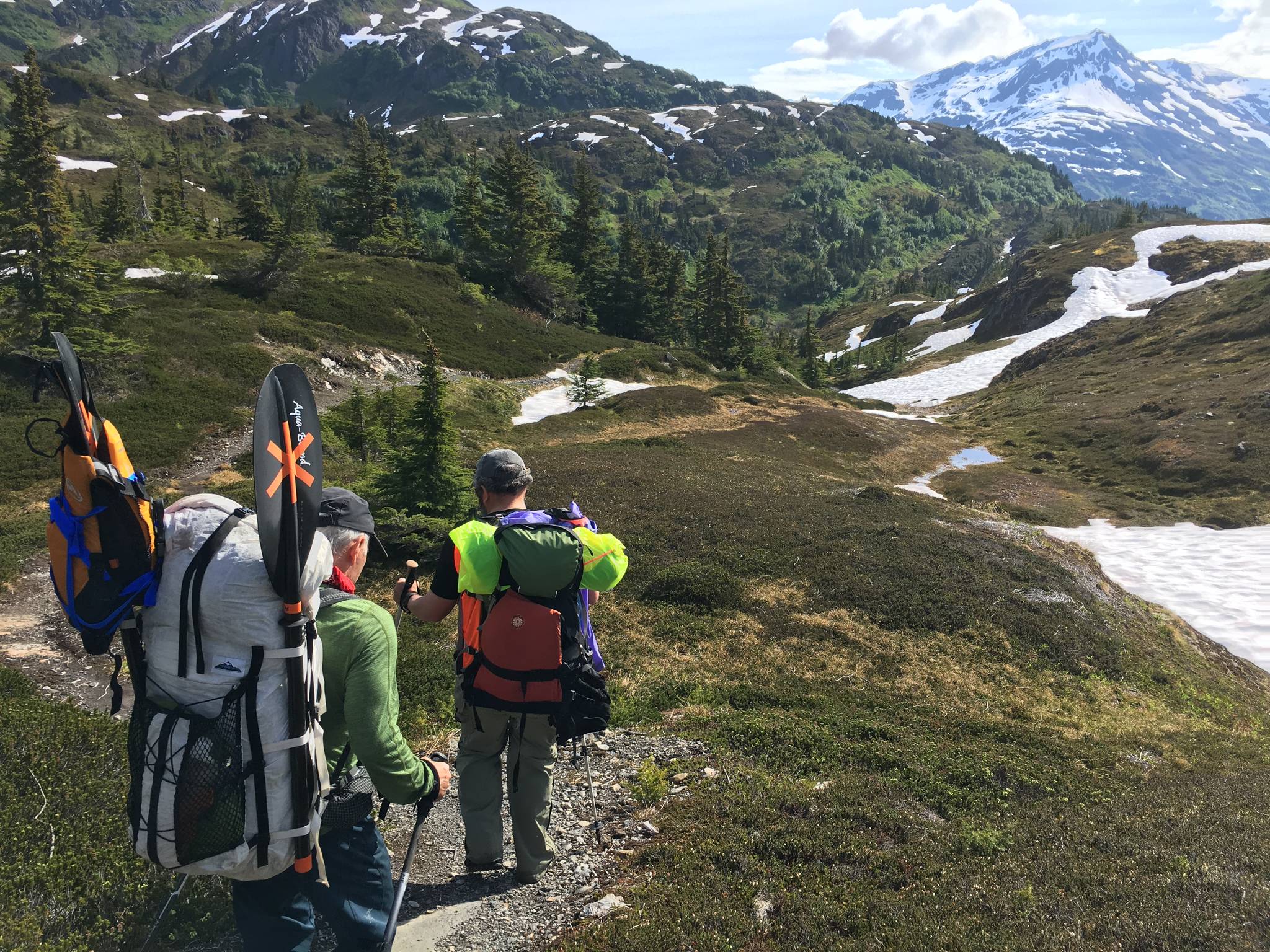 Mark Spano and Bob Loeffler hik in Chugach National Forest. (Photo courtesy Chris Beck/Alaska Trails Initiative)