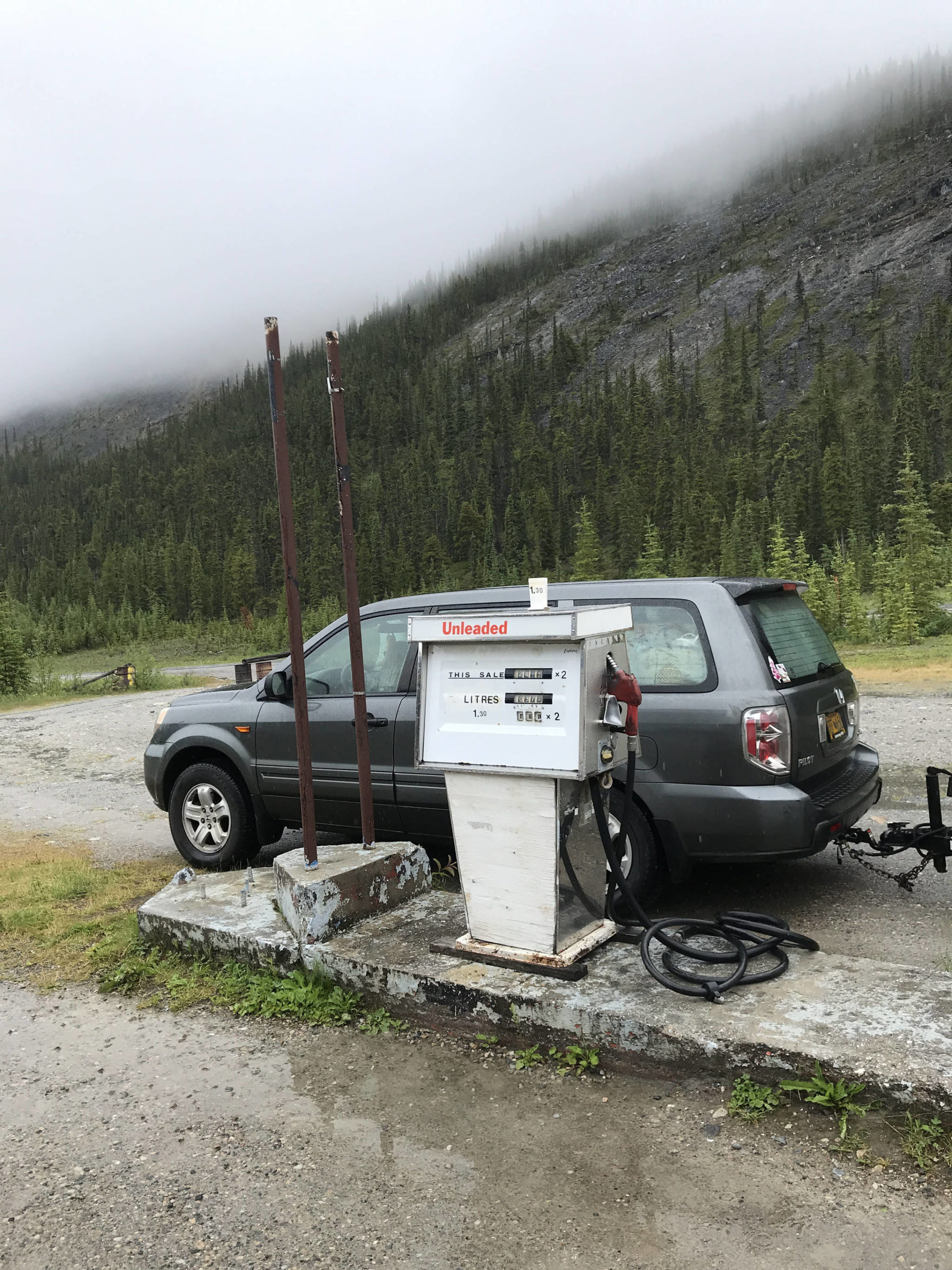 Getting gas along the Alaska Highway on July 16, 2020. (Photo provided)