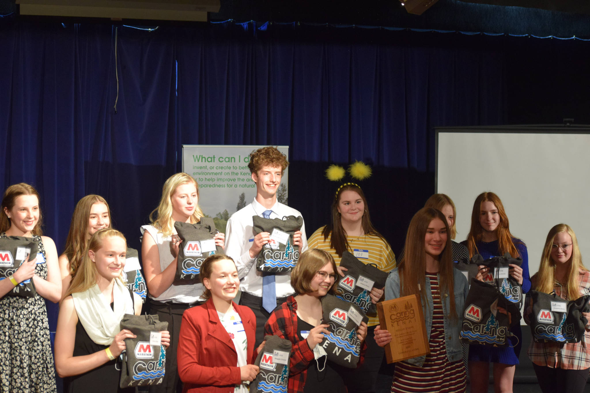 All 12 finalists of the Caring for the Kenai competition recieve their awards at Kenai Central High School on Wednesday, April 21, 2021.
