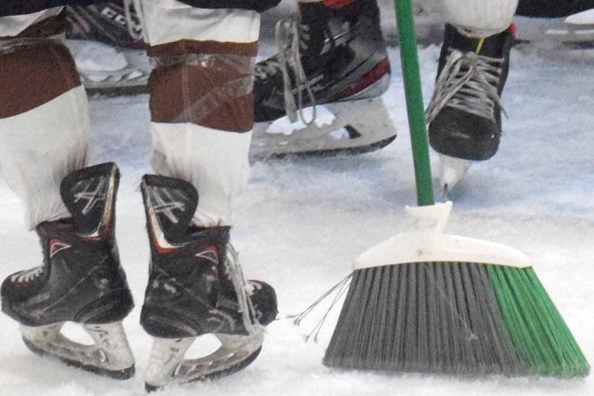 The Kenai River Brown Bears celebrate a three-game sweep of the Chippewa (Wisconsin) Steel on Sunday, April 25, 2021, at the Soldotna Regional Sports Complex in Soldotna, Alaska. (Photo by Jeff Helminiak/Peninsula Clarion)