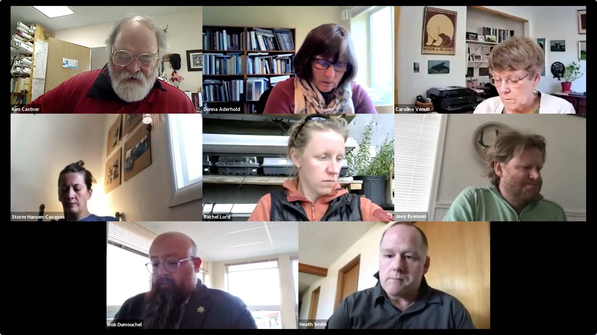 The Homer City Council participates in a remote meeting on Monday, April 26, 2021, in Homer, Alaska. (Screenshot)