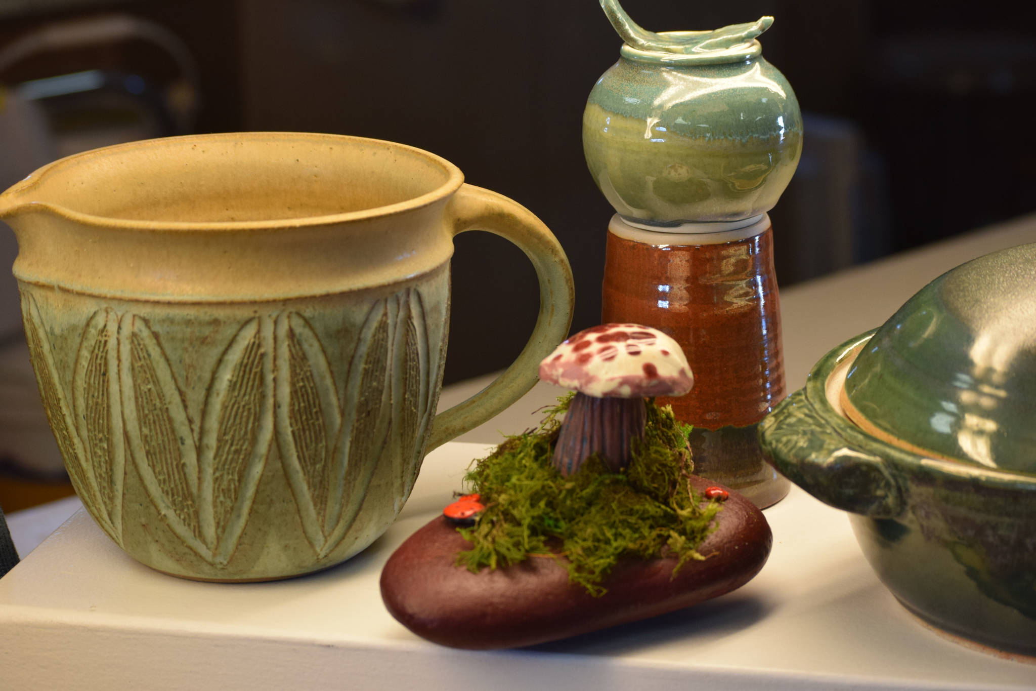 Handmade ceramics are on display at the Kenai Potters Guild on Tuesday, April 27, 2021. Camille Botello / Peninsula Clarion