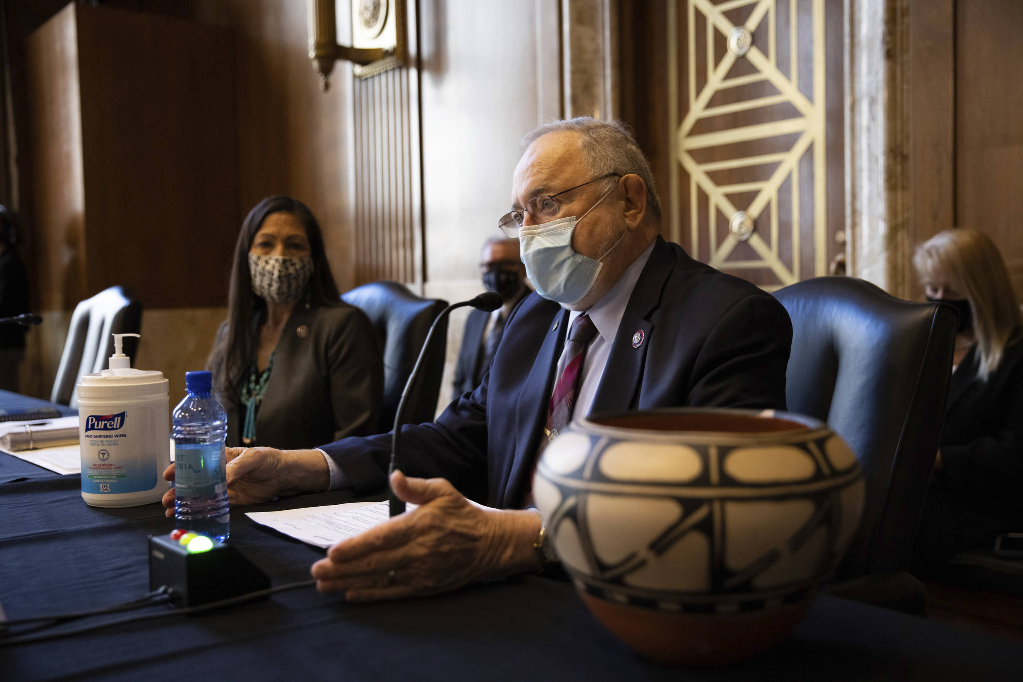 In this Feb. 23, 2021 file photo, U.S. Rep. Don Young, R-Alaska, speaks during the Senate Committee on Energy and Natural Resources hearing on Capitol Hill in Washington. Young announced Wednesday, April 27, 2021, that he will seek re-election to the seat he has held since 1973. (Graeme Jennings/Washington Examiner via AP, Pool_