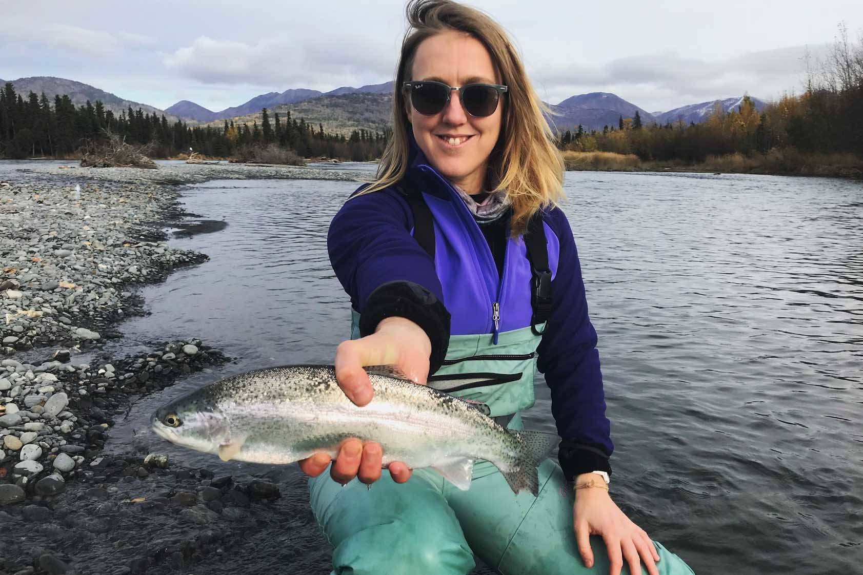 This photo taken in October 2017 shows author Kat Sorensen with the first fish she ever caught using a fly rod! (Photo courtesy of Kat Sorensen)