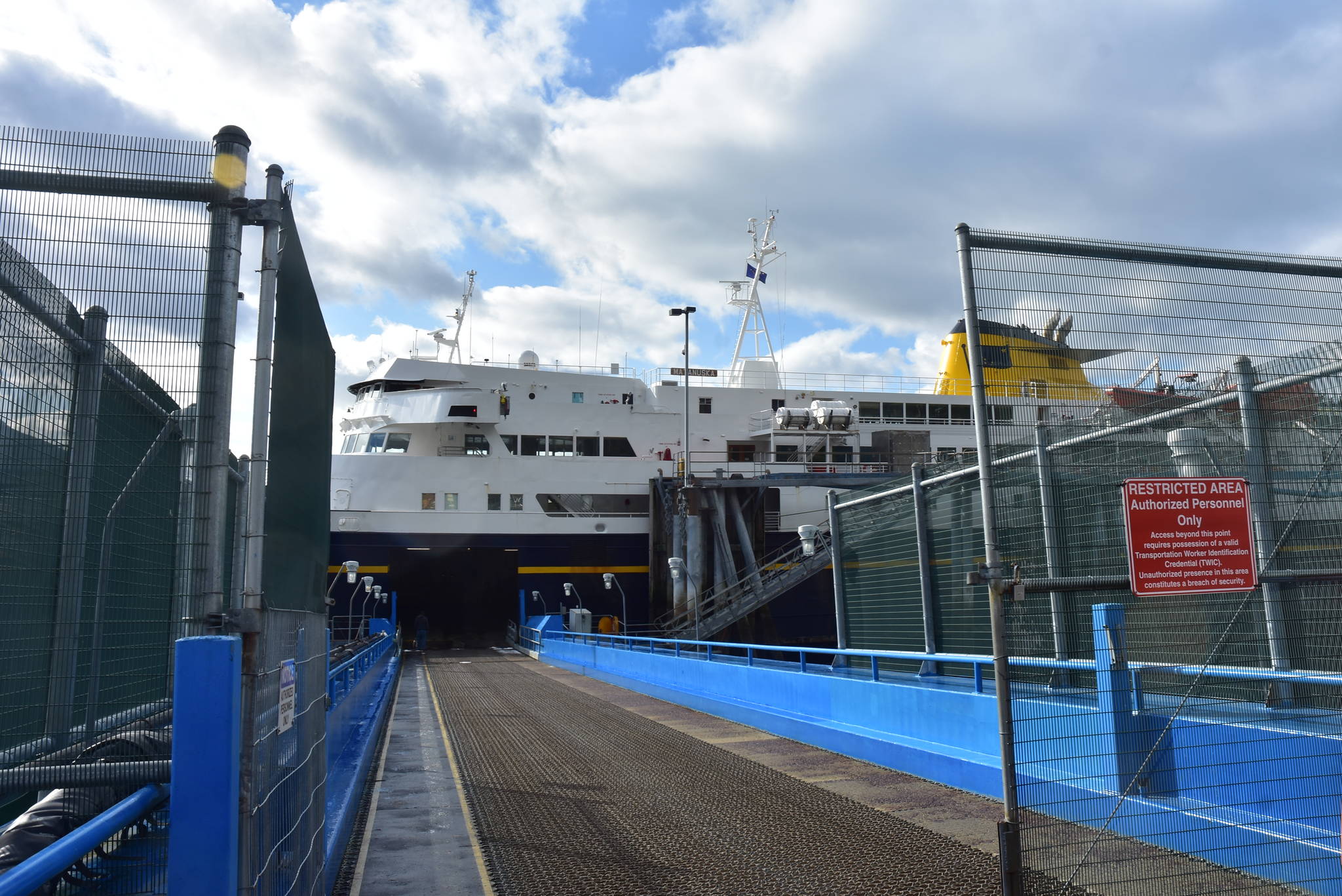 The MV Matanuska awaits repairs at the Auke Bay Ferry Terminal on Thursday as lawmakers at the state Capitol debated whether the Alaska Marine Highway System was actually a highway. A bill that would shape long-term planning for the system passed out of committee. (Peter Segall / Juneau Empire)