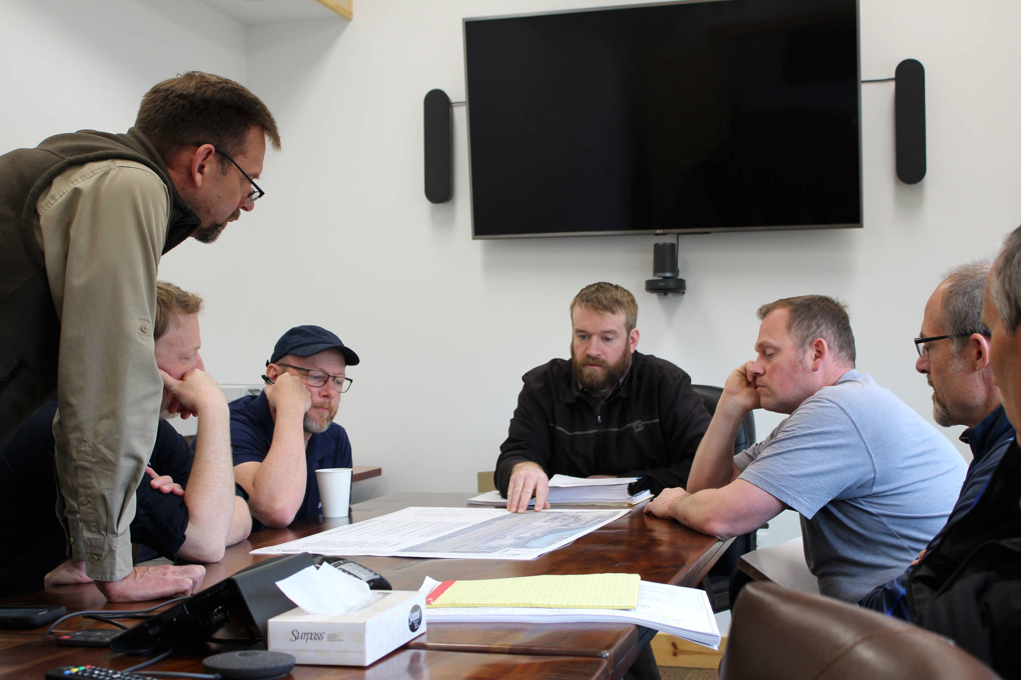 Kyle Kornelis speaks at a public meeting about the Runway 7-25 Rehabilitation Project on Tuesday, May 4, 2021 in Soldotna, Alaska. (Ashlyn O’Hara/Peninsula Clarion)