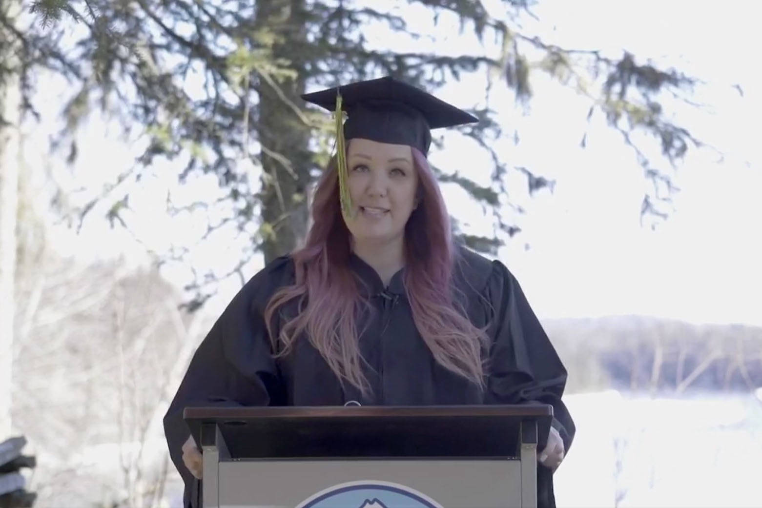 Kenai River Campus Valedictorian Michelle Wicker speaks during Kenai Peninsula College’s virtual commencement ceremony on Thursday, May 6, 2021. (Screenshot)