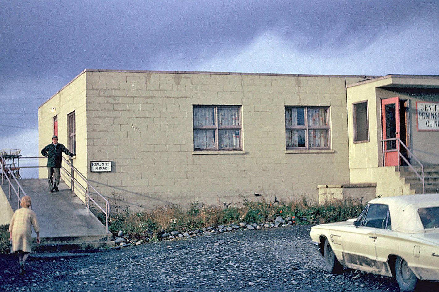 Dr. Elmer Gaede, seen here leaning against the Soldotna medical clinic in the mid-1960s, joined the central peninsula medical establishment in July 1961. (Photo courtesy of the Gaede family)