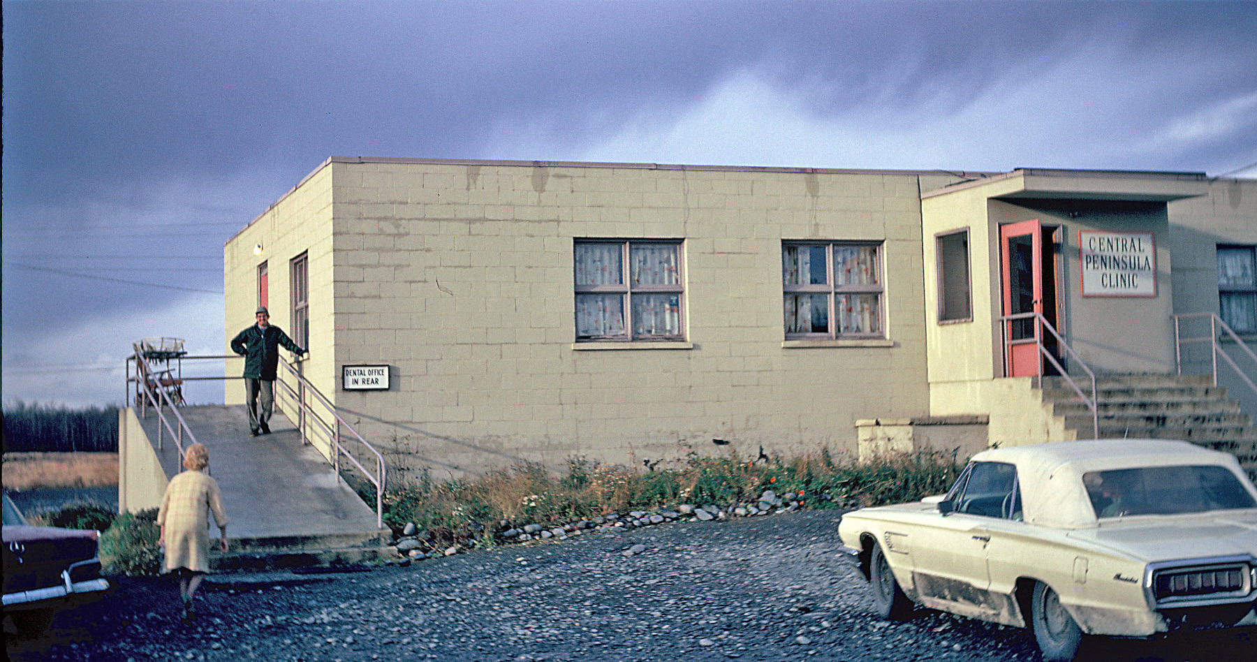 Dr. Elmer Gaede, seen here leaning against the Soldotna medical clinic in the mid-1960s, joined the central peninsula medical establishment in July 1961. (Photo courtesy of the Gaede family)