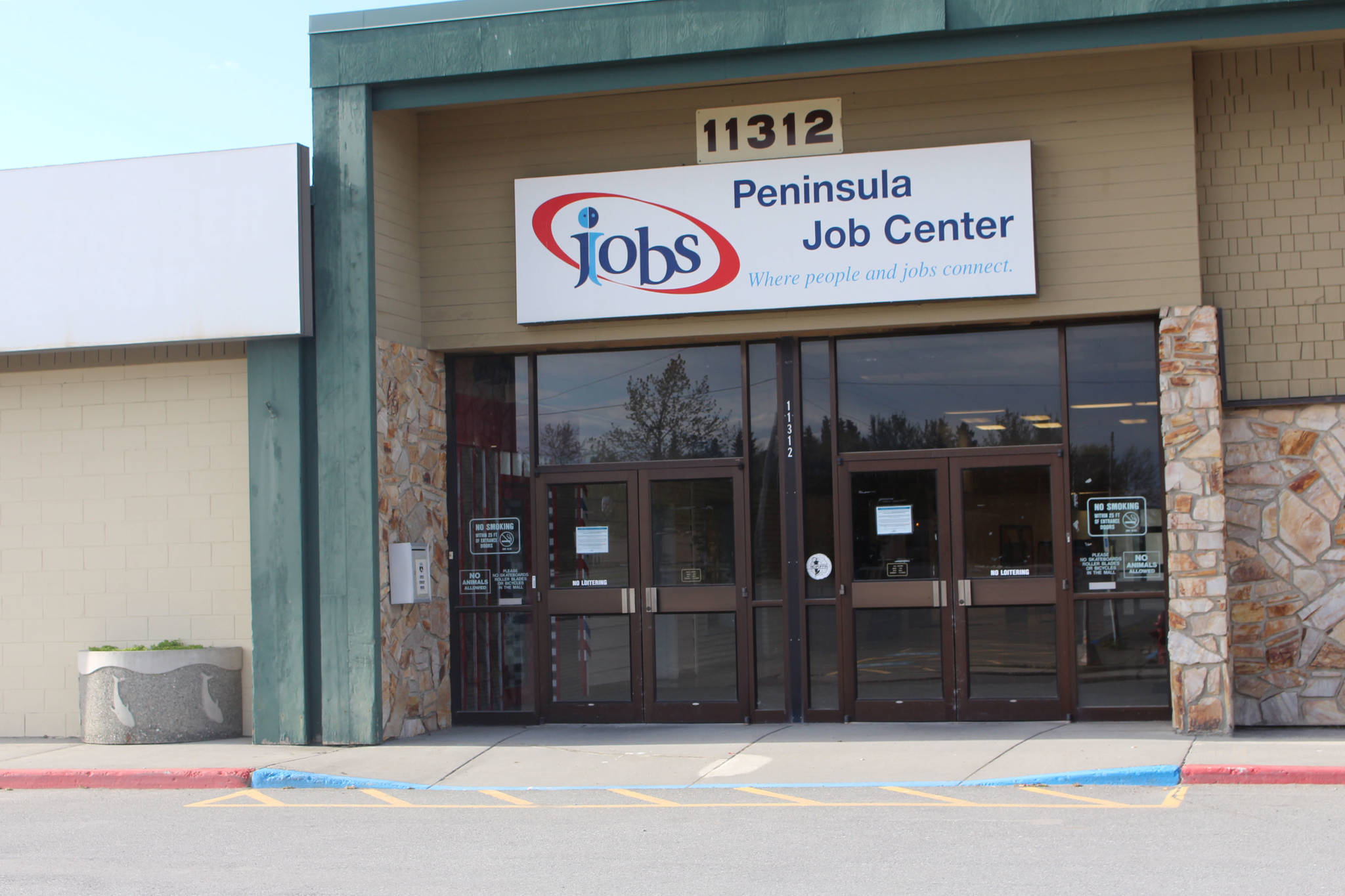 The entrance to the Peninsula Job Center is seen here in Kenai, Alaska on May 28, 2020. (Photo by Brian Mazurek/Peninsula Clarion)
