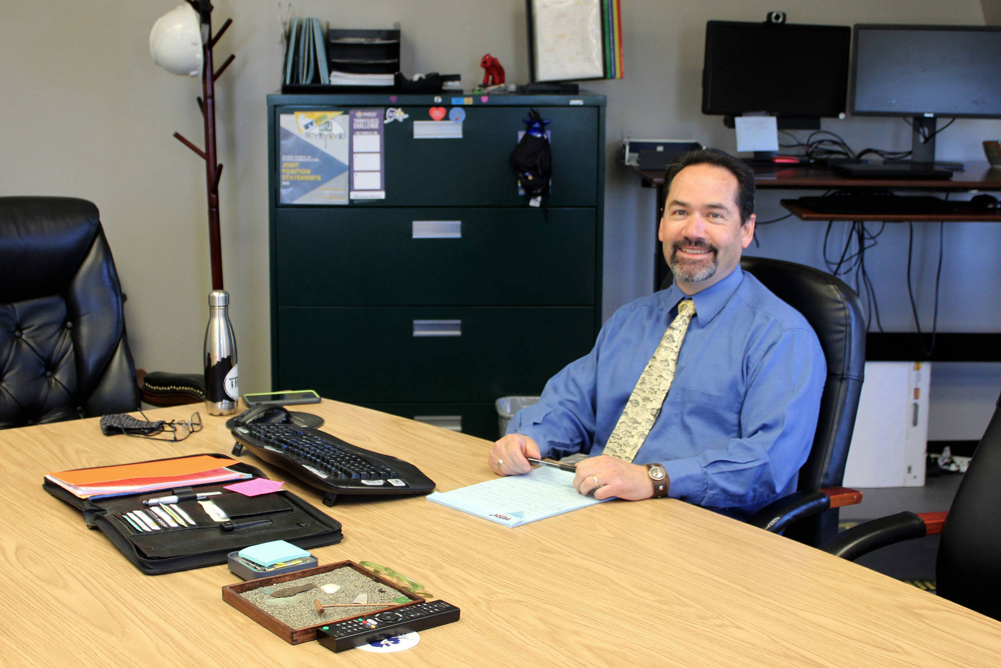 KPBSD Superintendent John O’Brien sits in his office in the George A. Navarre Administration Building, on Monday, May 24, 2021 in Soldotna, Alaska. (Ashlyn O’Hara/Peninsula Clarion)