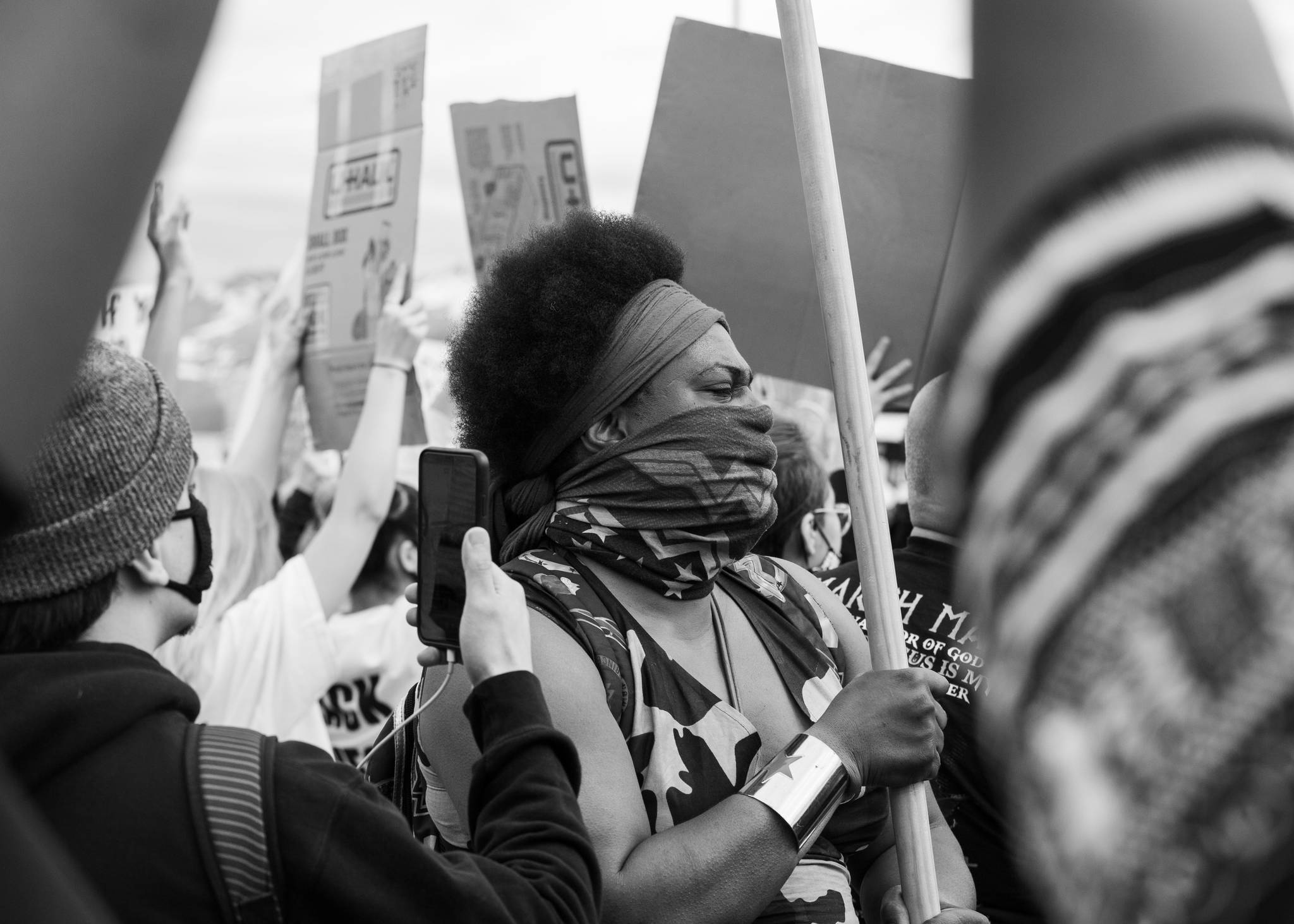 Photo by Jovell Rennie
A woman marches during a Black Lives Matter protest in Anchorage, Alaska in the summer of 2020.
