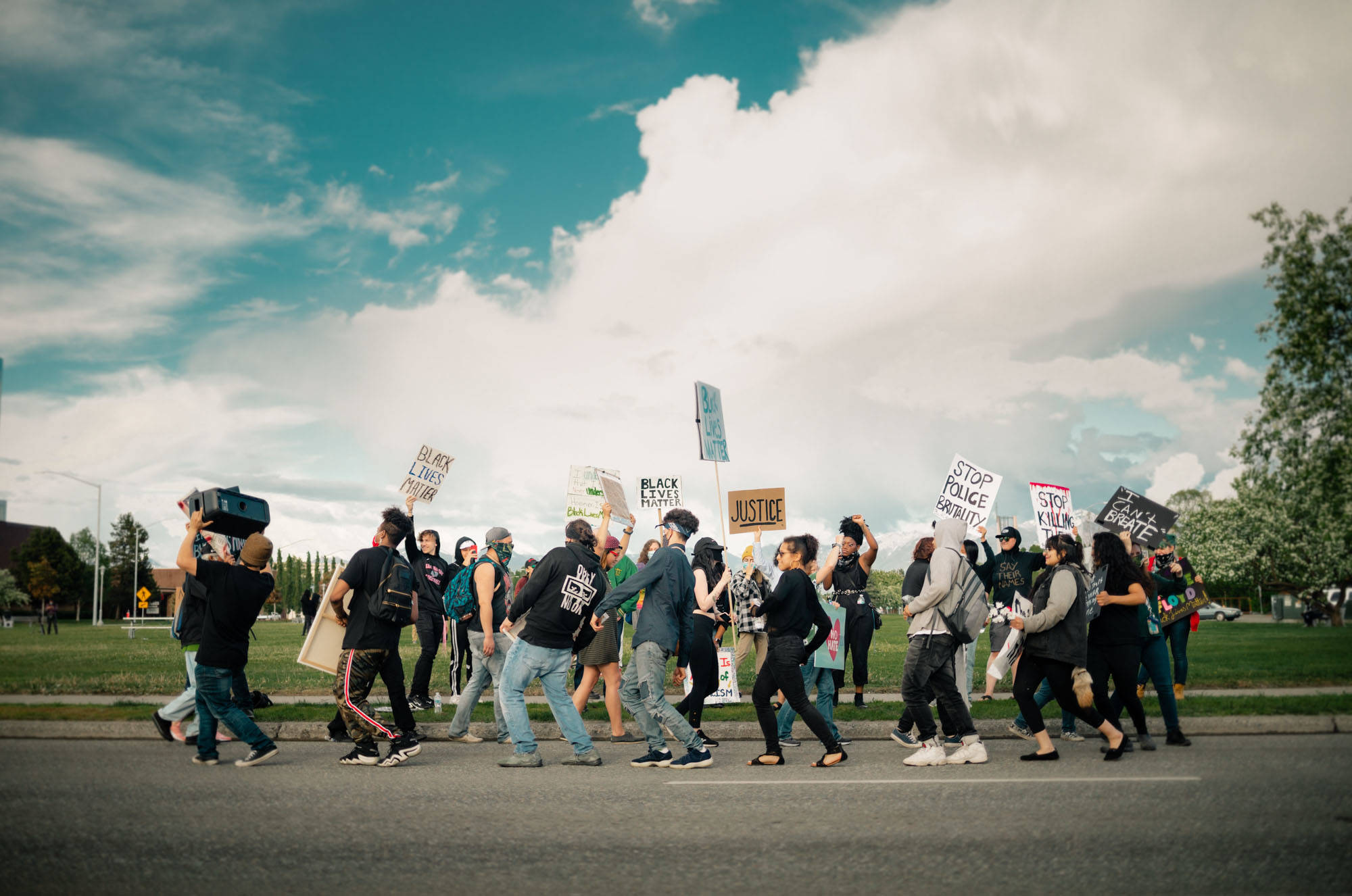 Photo by Joshua Albeza Branstetter 
A group dances in the street during a Black Lives Matter protest in Anchorage in the summer of 2020.